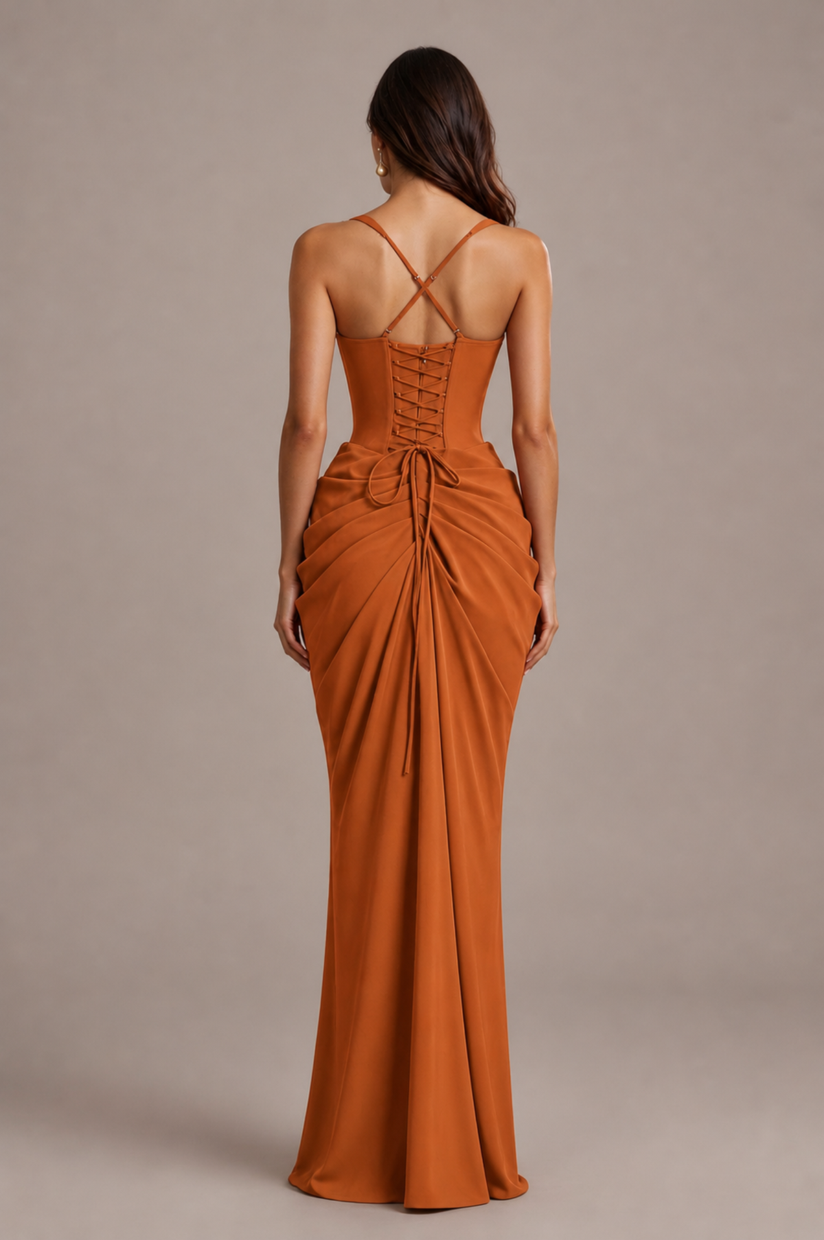 BOLODOO Burnt Orange Sweetheart Ruched Lace-Up Back Evening Gown - Burnt Orange - Burnt_Orange_2