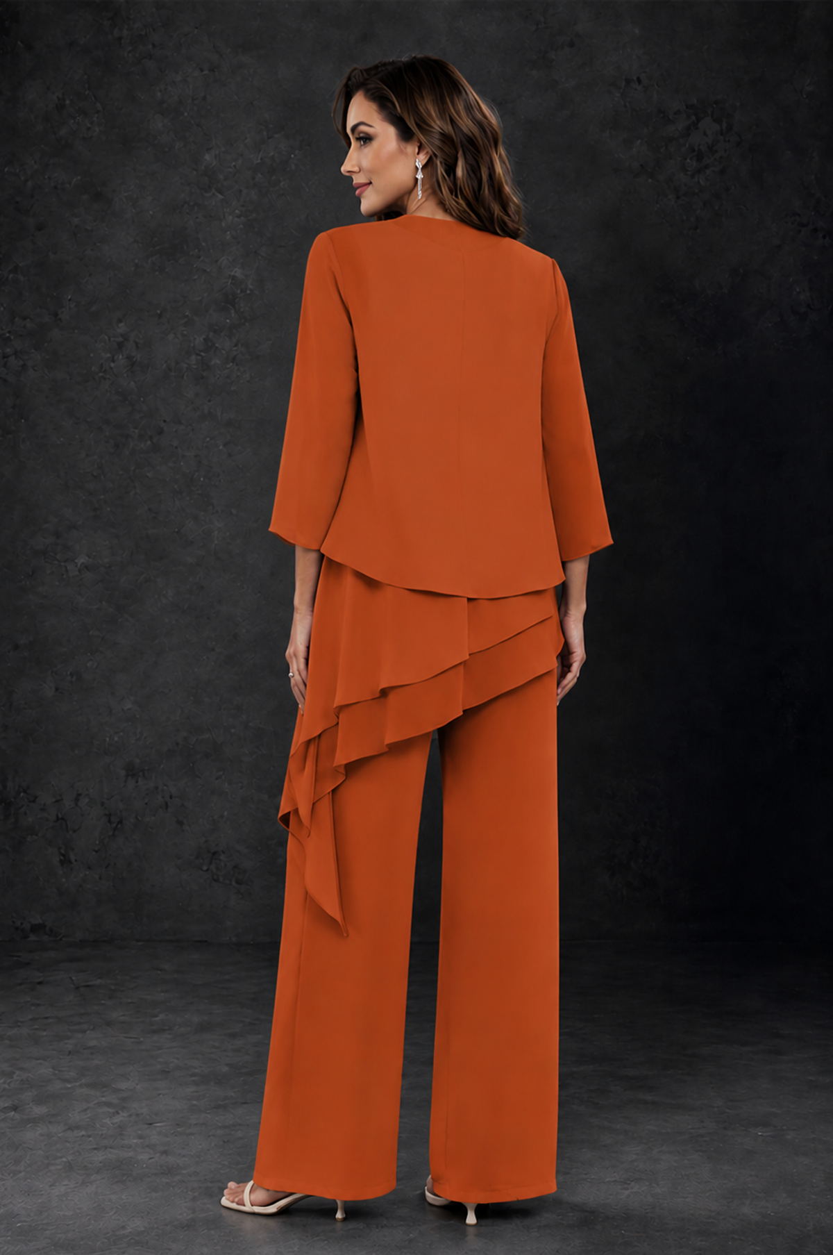 BOLODOO Burnt Orange Layered Mother of the Bride Pantsuit with Jacket - Burnt Orange - Burnt_Orange_2
