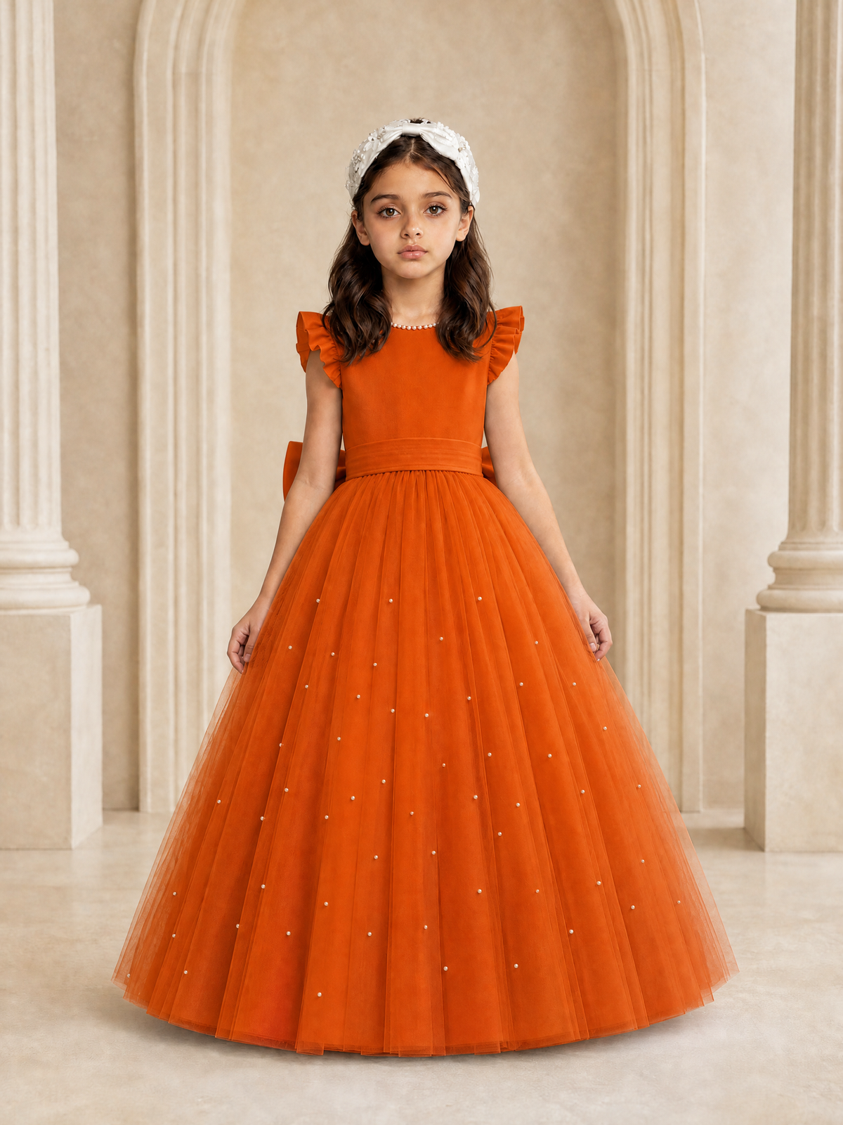 BOLODOO Burnt Orange Tulle Flower Girl Dress with Ruffle Sleeves & Bow Back - Burnt Orange - Burnt_Orange_2