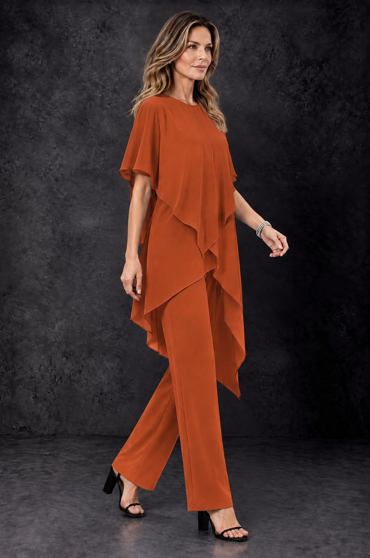 BOLODOO Burnt Orange Chiffon Two Piece Mother of the Bride Pant Suit - Burnt Orange - Burnt_Orange_2