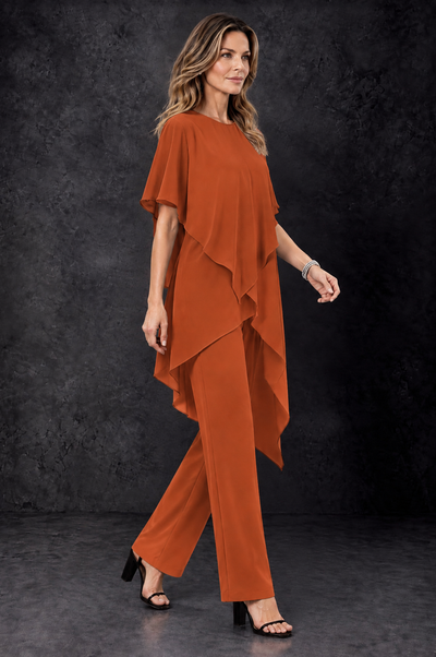 BOLODOO Burnt Orange Chiffon Two Piece Mother of the Bride Pant Suit - Burnt Orange - Burnt_Orange_2