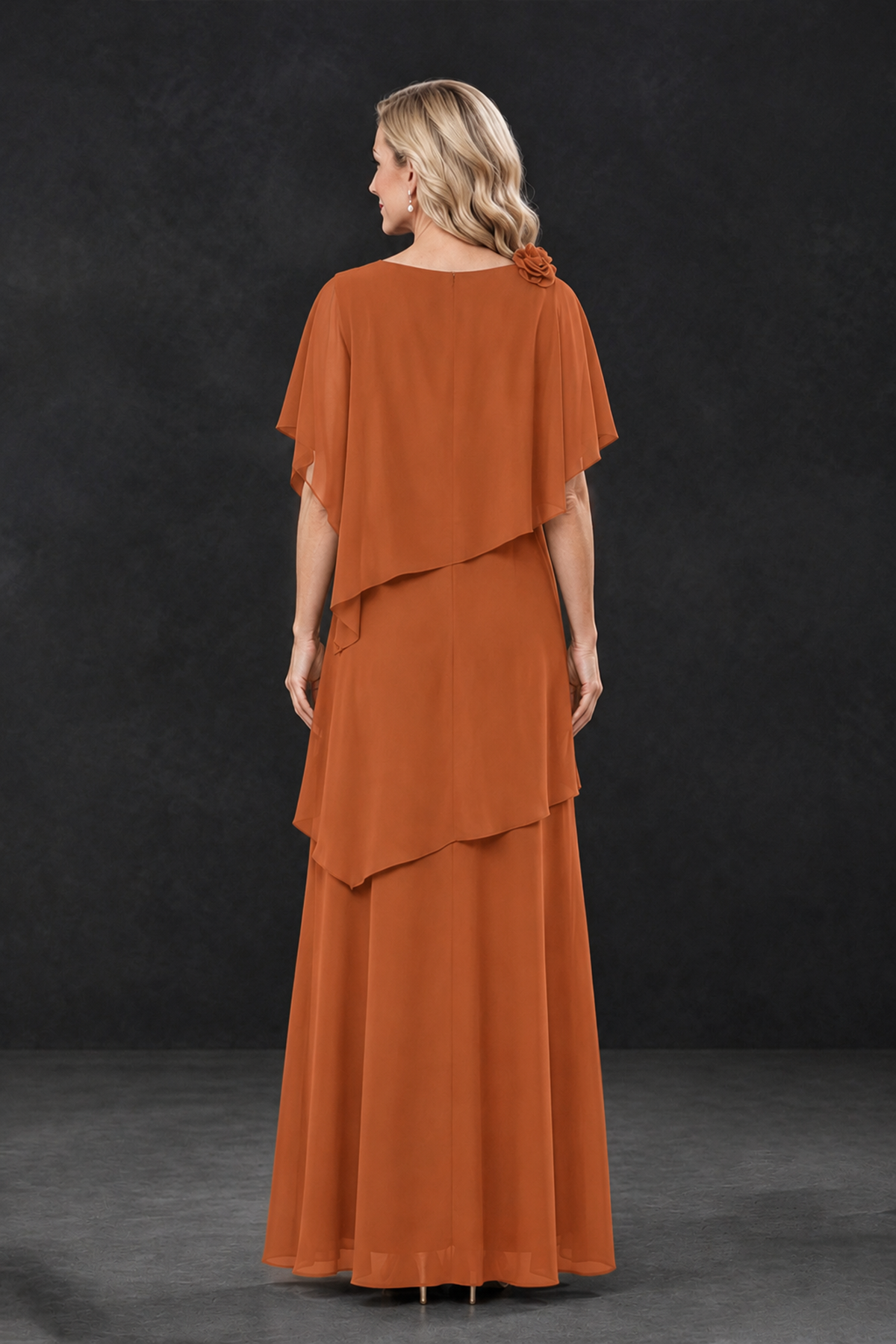 BOLODOO Burnt Orange Tiered Flutter Sleeve Mother of the Bride Maxi Dress - Burnt Orange - Burnt Orange_2