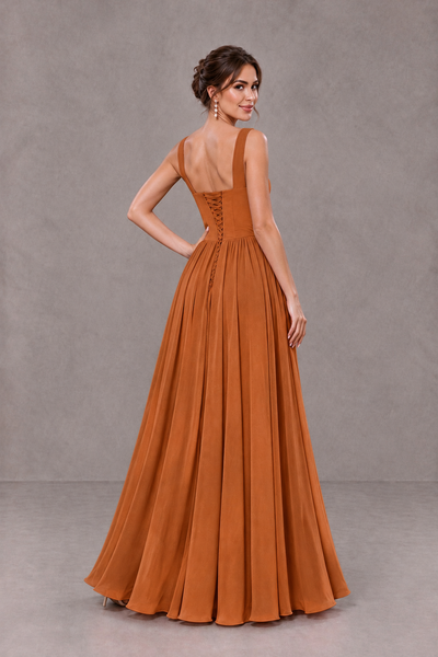 BOLODOO Burnt Orange Square Neck A-Line Bridesmaid Dress with Slit - Burnt Orange - Burnt Orange_2