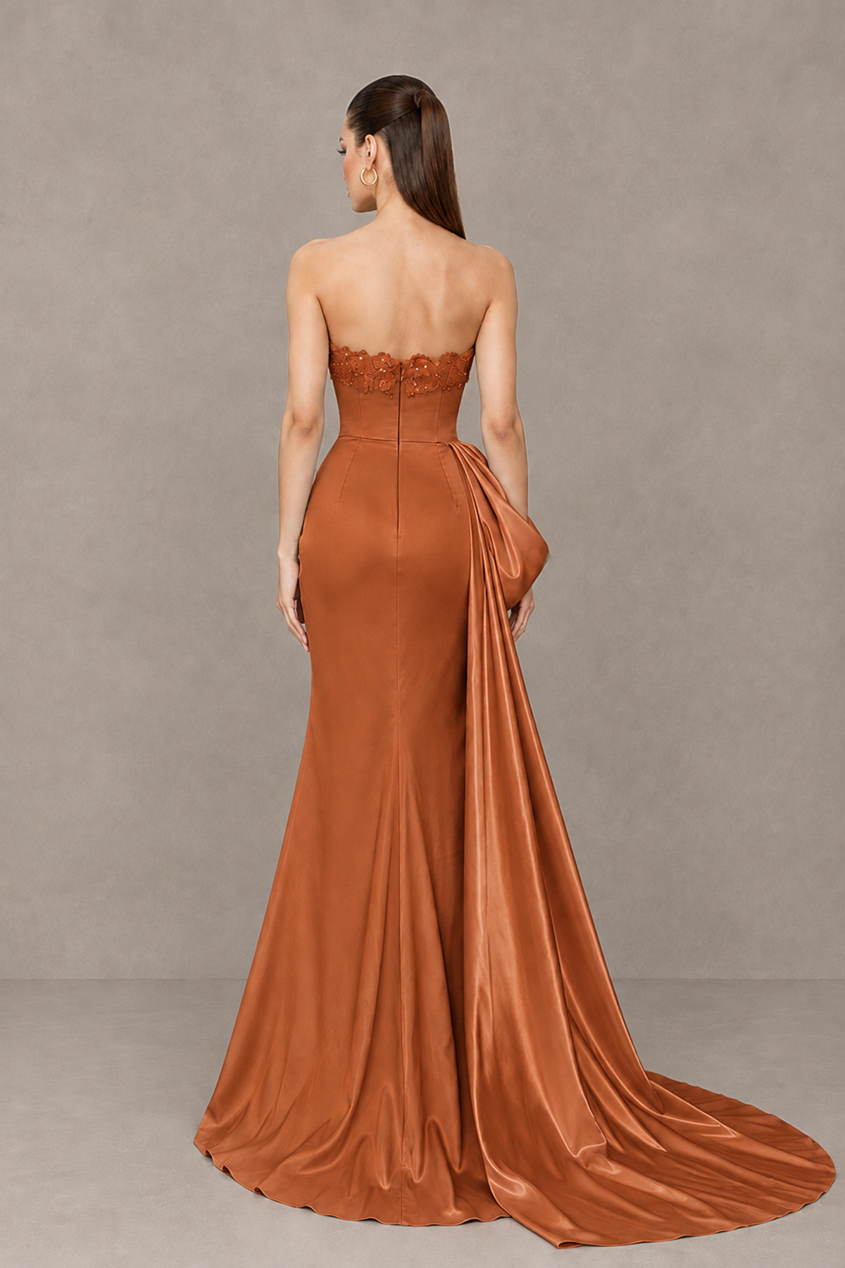 BOLODOO Burnt Orange Strapless Satin Prom Dress with Draped Side Train - Burnt Orange - Burnt_Orange_2