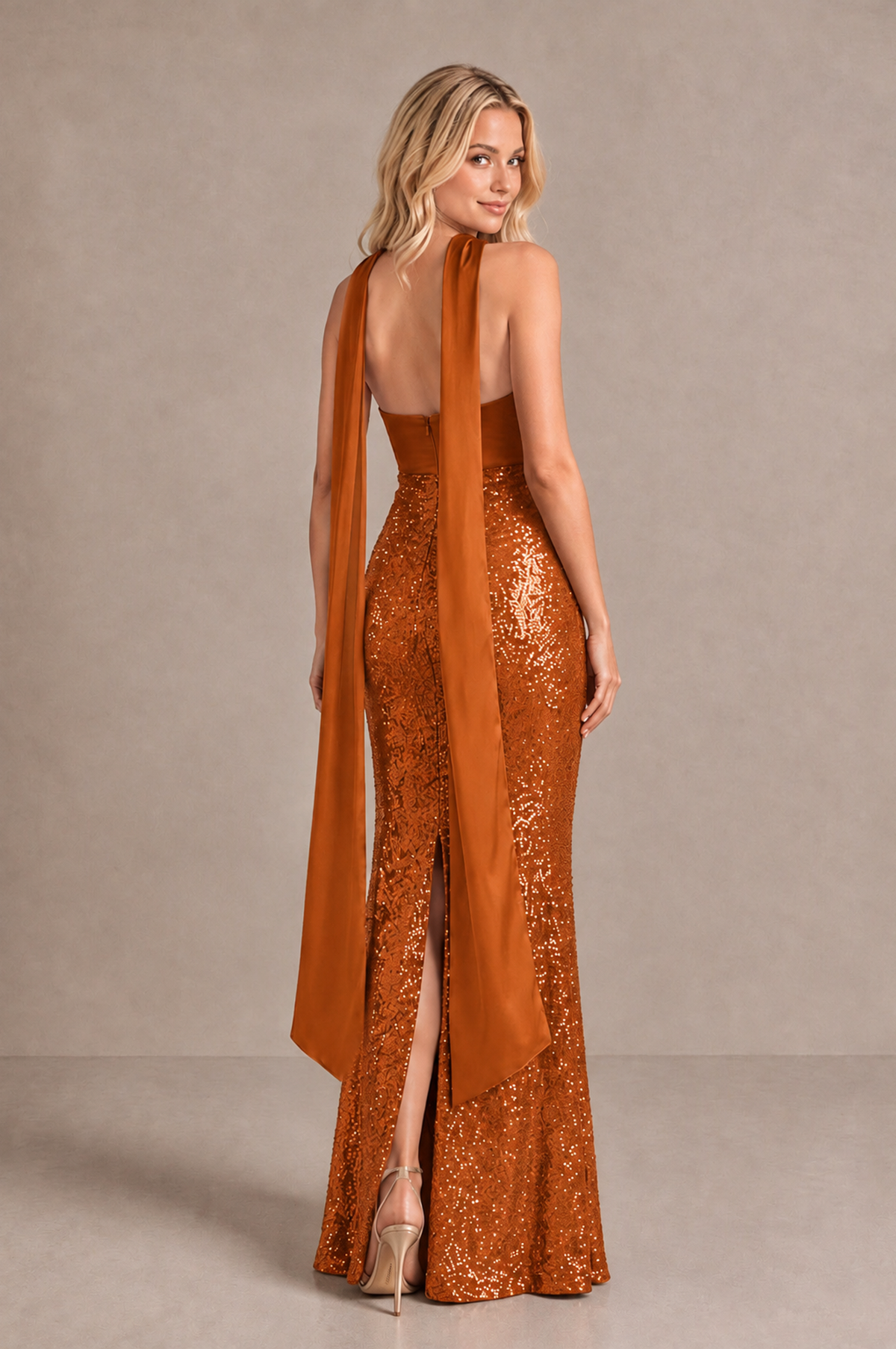 BOLODOO Burnt Orange Strapless Sweetheart Evening Dress with Scarf - Burnt Orange - Burnt_Orange_2
