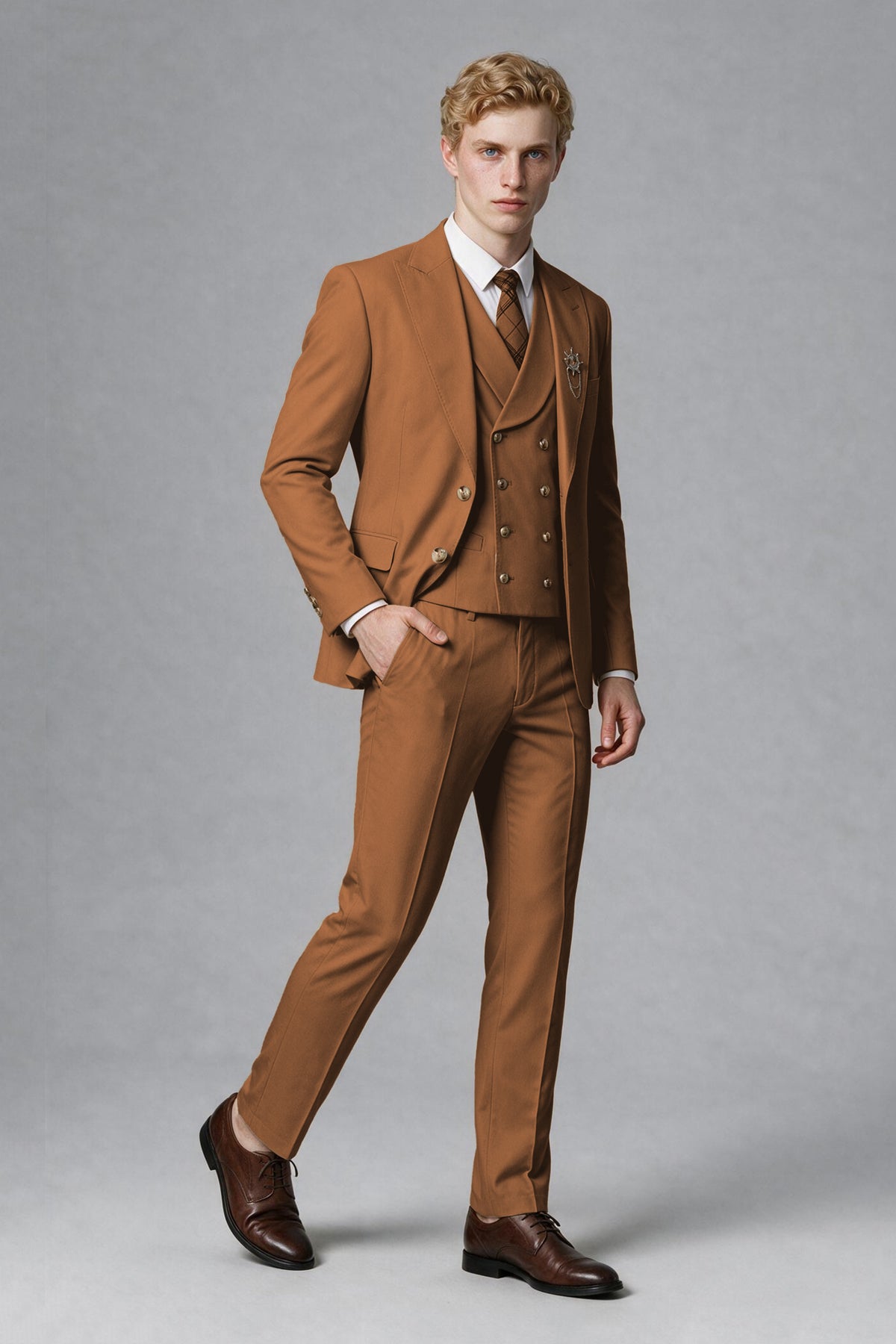 BOLODOO Men's Burnt Orange Two-Piece Wedding Suit – Jacket & Trousers - Burnt Orange