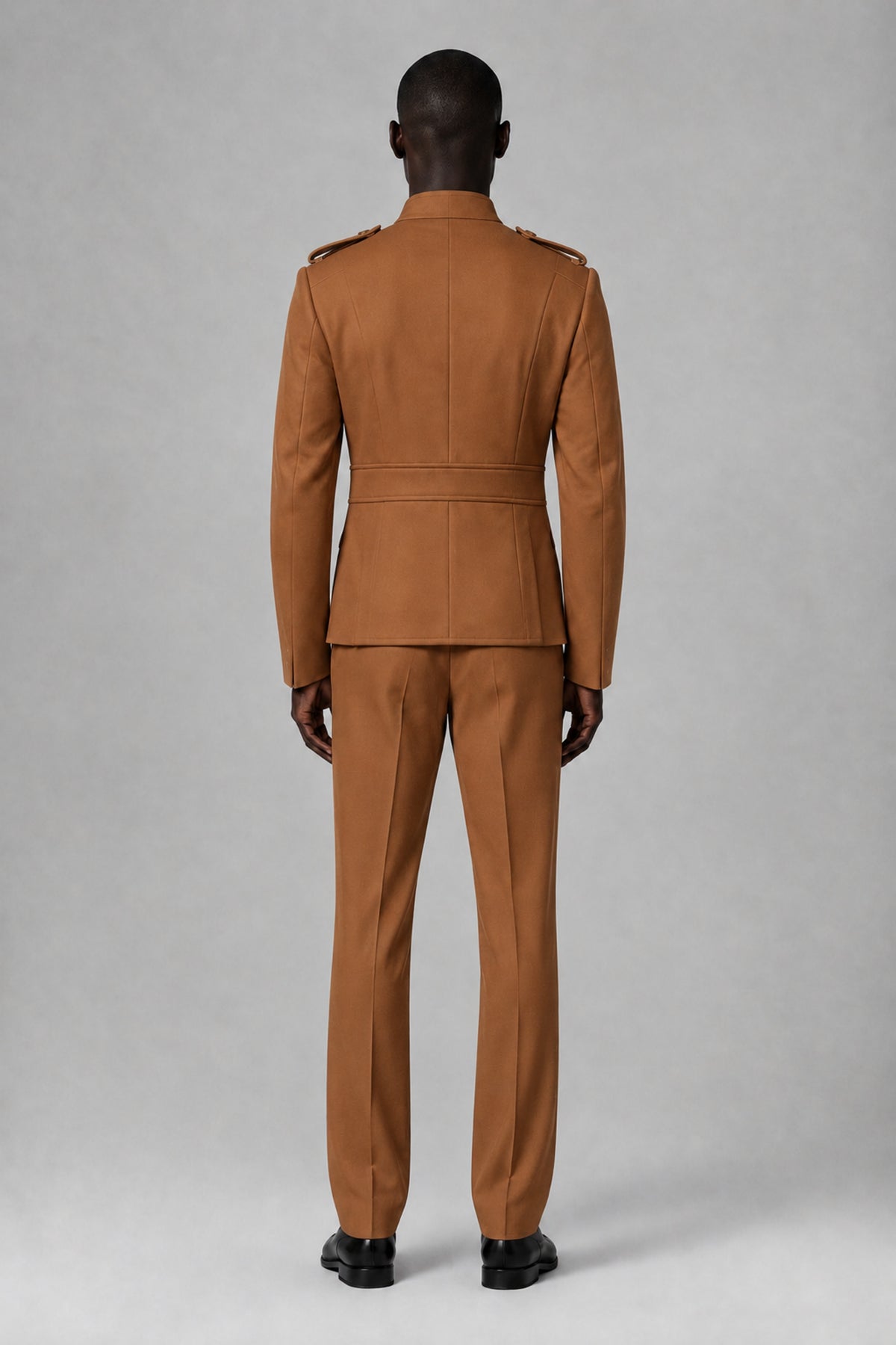 Bolodoo Men's Burnt Orange Military-Inspired Two-Piece Suit with Stand Collar - Burnt Orange - Burnt Orange_3