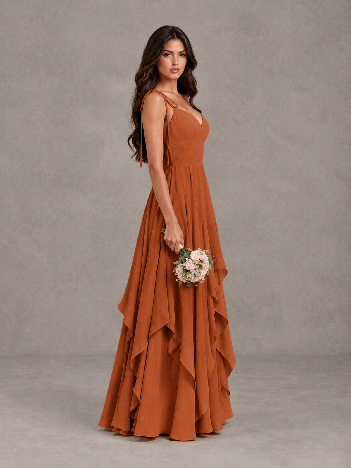 BOLODOO Burnt Orange Tie-Strap Ruffle A-Line Bridesmaid Dress - Burnt Orange - Burnt Orange_3