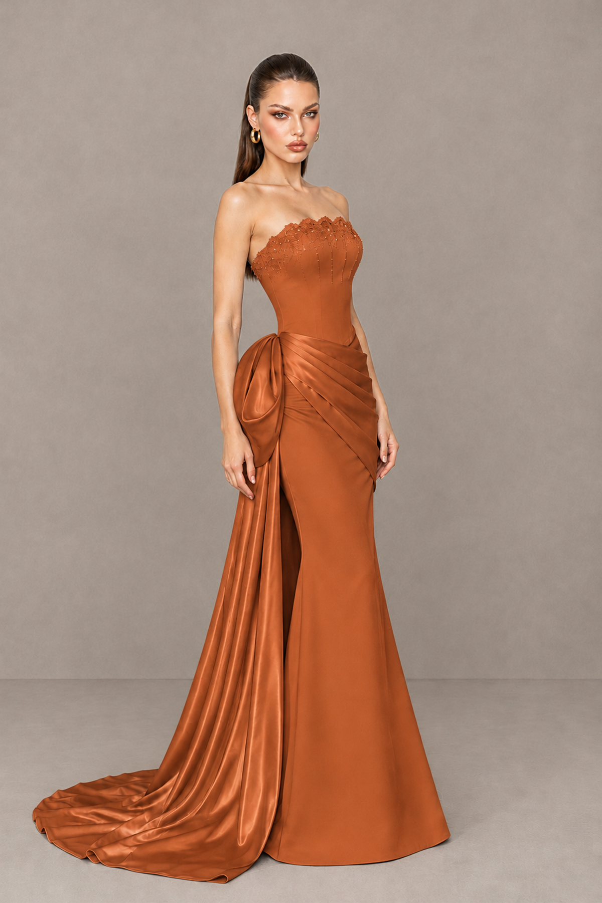 BOLODOO Burnt Orange Strapless Satin Prom Dress with Draped Side Train - Burnt Orange - Burnt_Orange_3