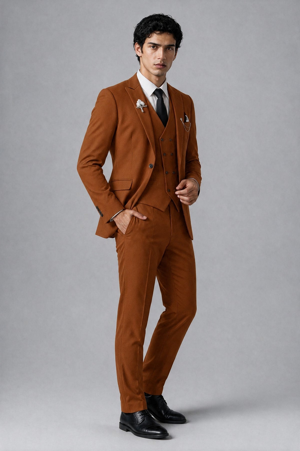 Bolodoo Men's Burnt Orange 2-Piece Suit – Notch Lapel Jacket & Trousers - Burnt Orange - Burnt_Orange_3