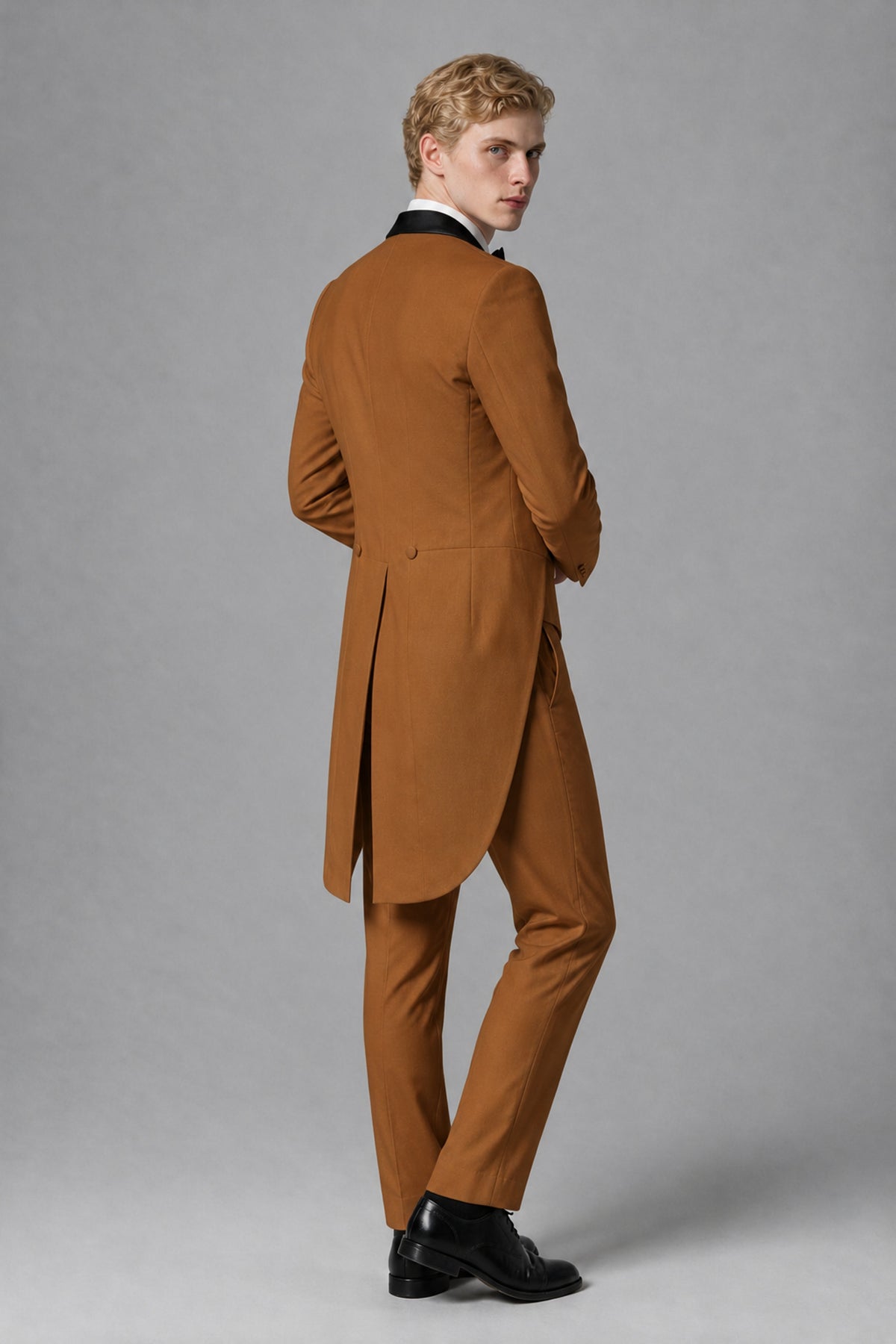 Bolodoo Men's Burnt Orange 3-Piece Tailcoat Tuxedo Suit with Vest & Trousers - Burnt Orange - Burnt Orange_3
