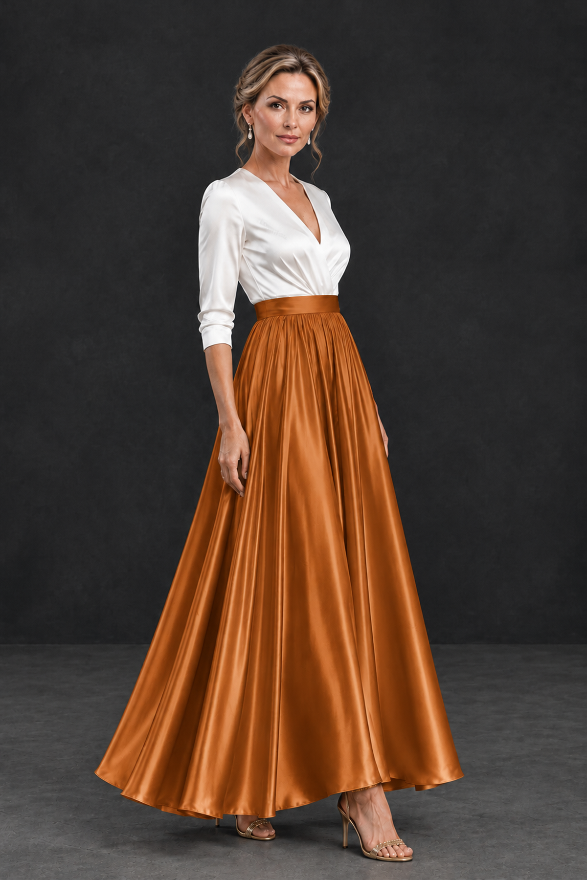 BOLODOO Burnt Orange and White V-Neck A-Line Mother of the Bride Dress - Burnt Orange - Burnt Orange_3