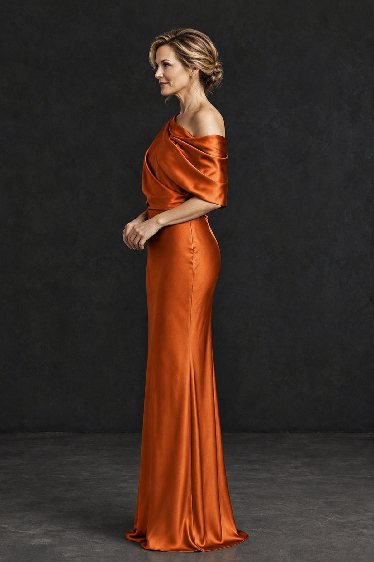 BOLODOO Burnt Orange Satin Asymmetric Mother of the Bride Dress - Burnt Orange - Burnt Orange_3