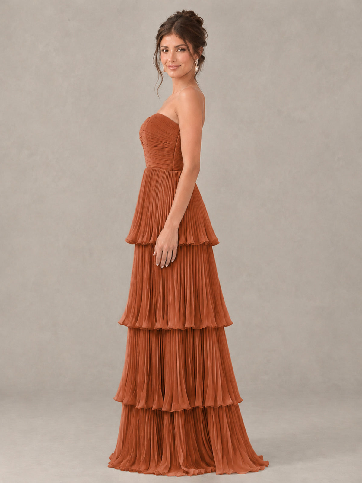 BOLODOO Burnt Orange Strapless Tiered Pleated Bridesmaid Dress - Burnt Orange - Burnt Orange_3