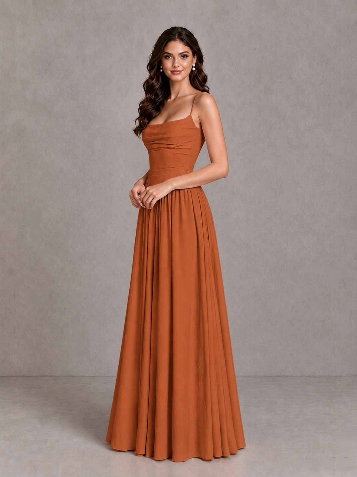 BOLODOO Burnt Orange Lace-Up Back A-Line Bridesmaid Dress - Burnt Orange - Burnt Orange_3