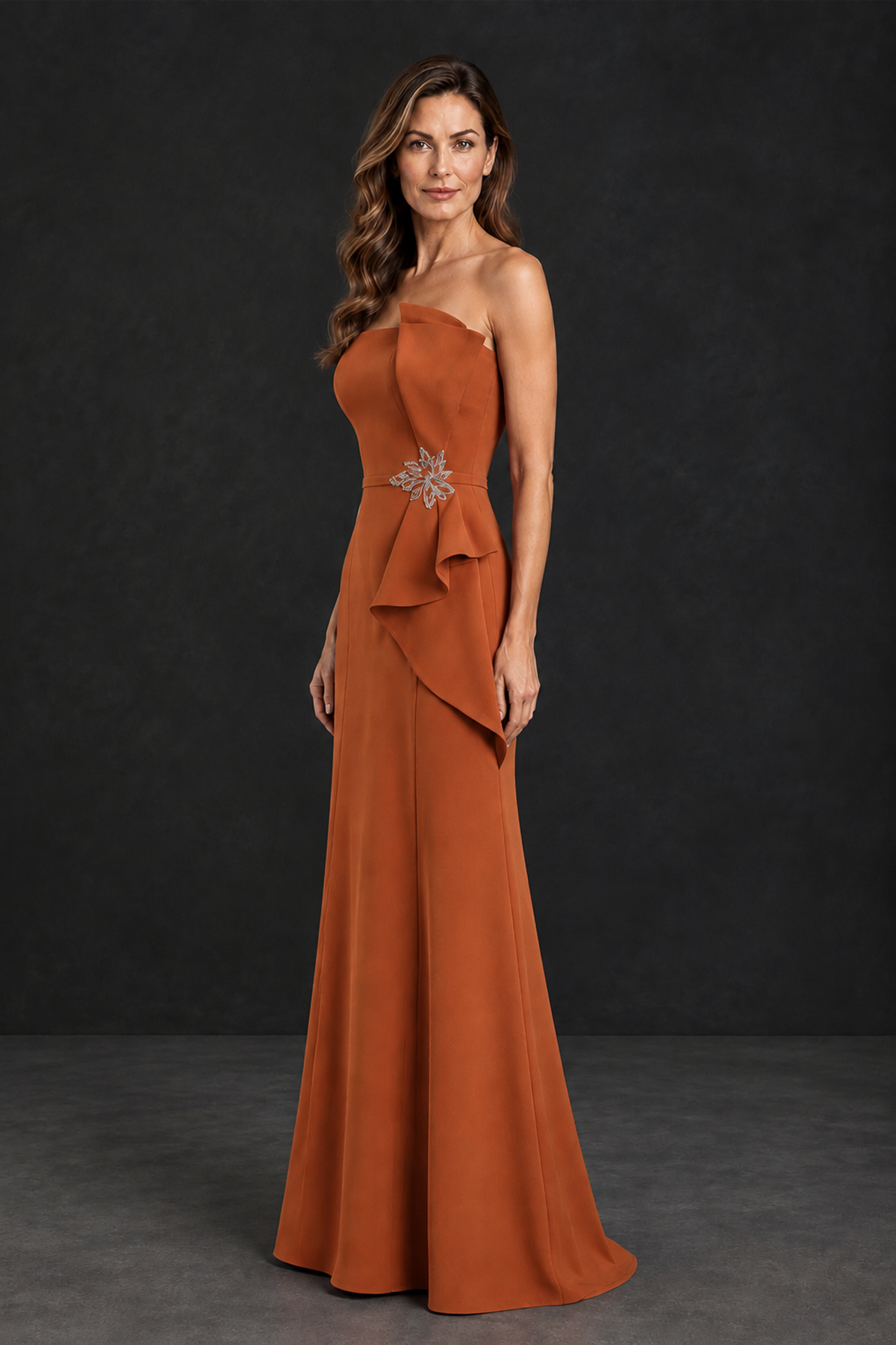 BOLODOO Burnt Orange Strapless Mother of the Bride Dress with Ruffle Detail - Burnt Orange - Burnt_Orange_3