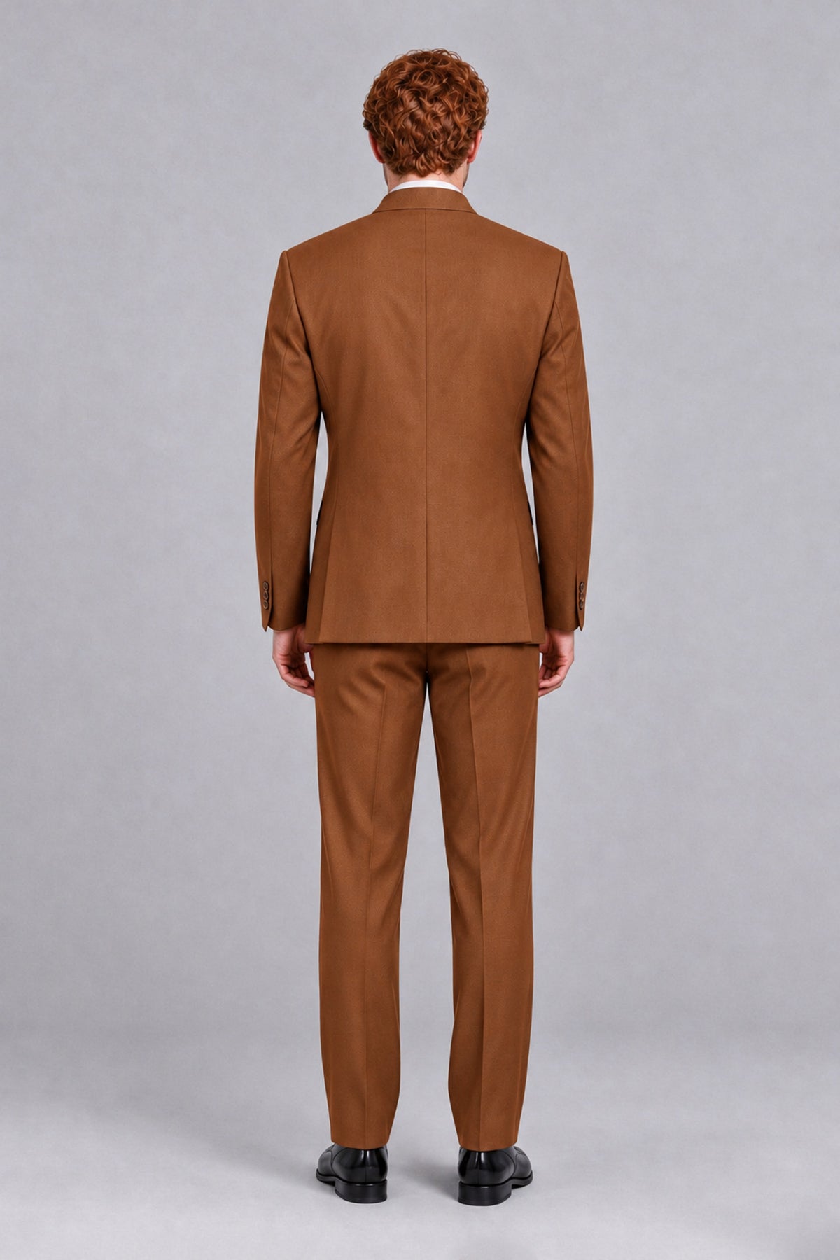 BOLODOO Men's Burnt Orange Mandarin Collar Two-Piece Suit - Burnt Orange - Burnt Orange_3