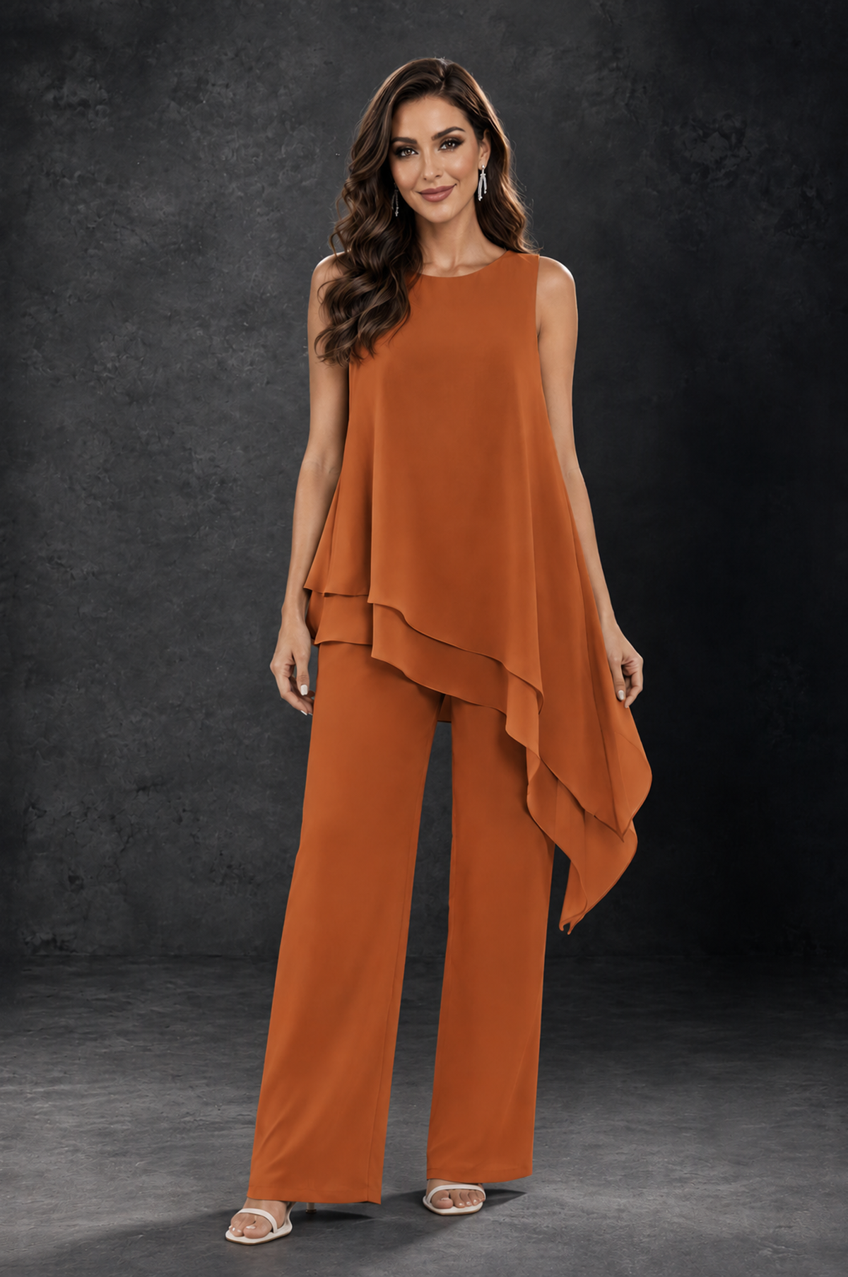 BOLODOO Burnt Orange Layered Mother of the Bride Pantsuit with Jacket - Burnt Orange - Burnt_Orange_3