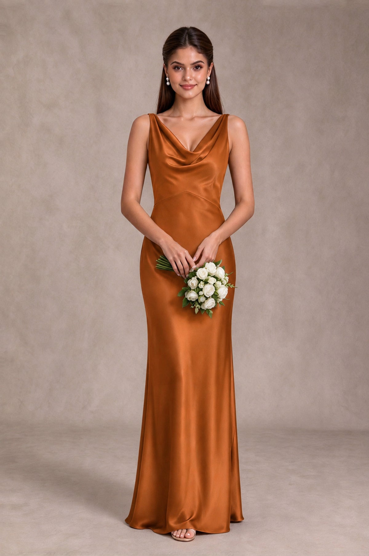 BOLODOO Burnt Orange Cowl Neck Open Back Satin Bridesmaid Dress - Burnt Orange - Burnt Orange_3