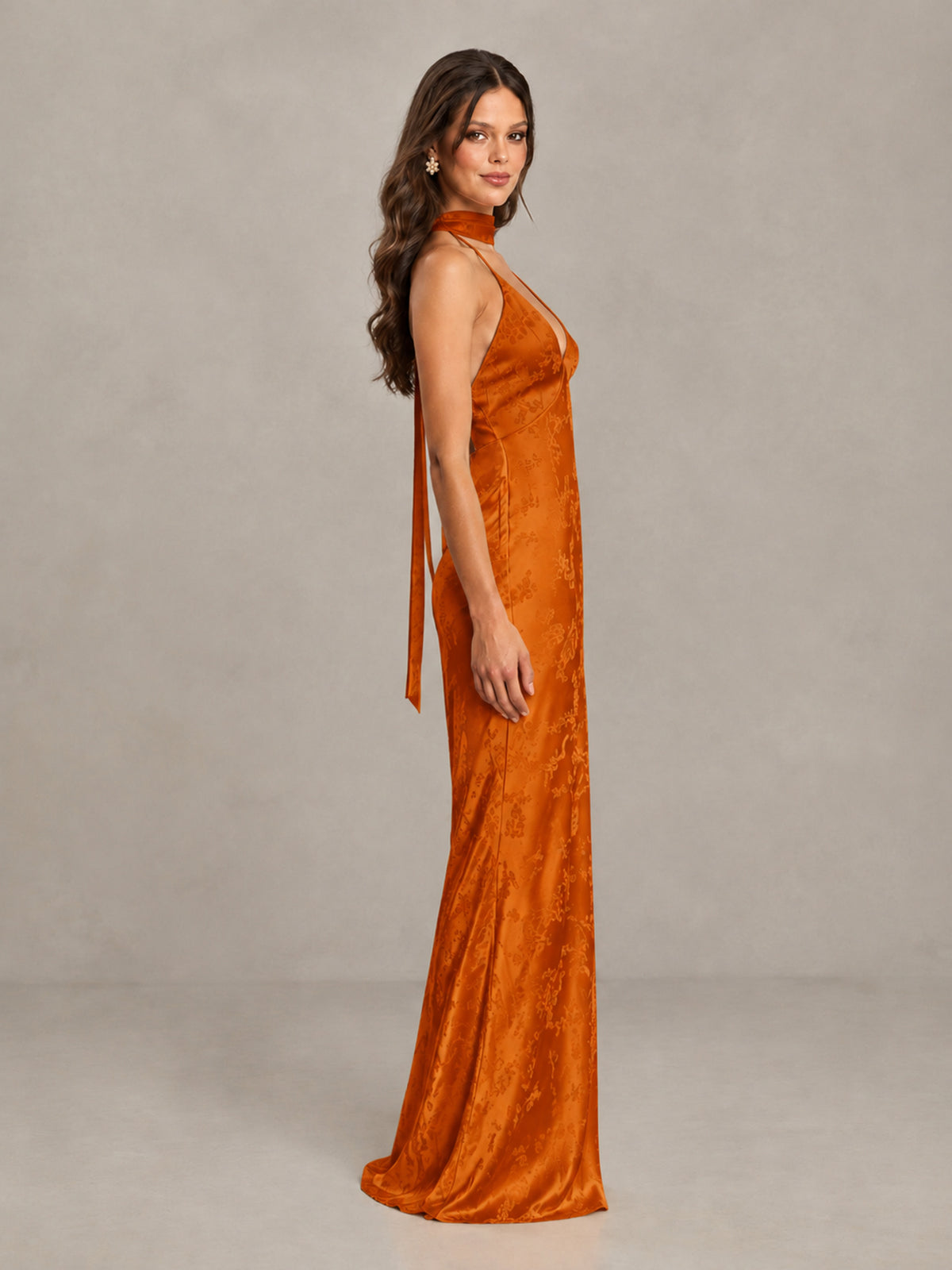BOLODOO Burnt Orange Floral Satin Open-Back Bridesmaid Dress - Burnt Orange - Burnt Orange_3