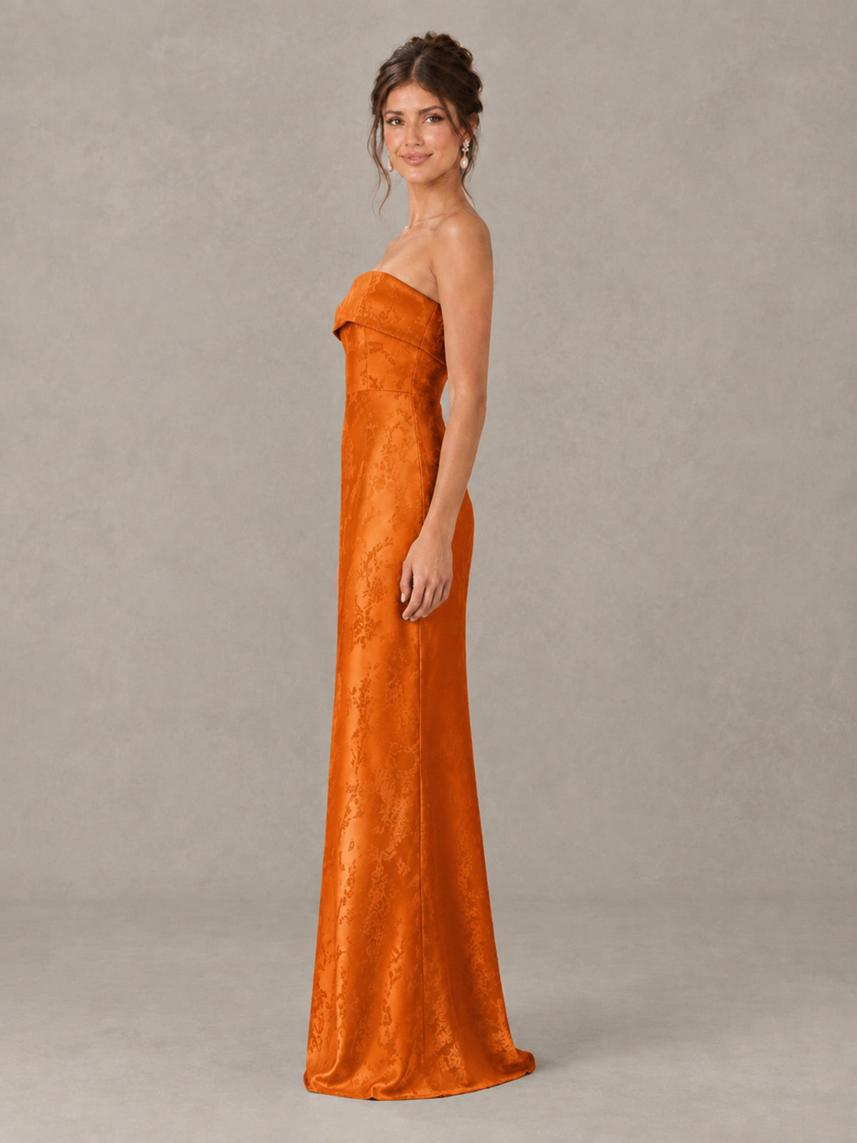 BOLODOO Burnt Orange Strapless Floral Bridesmaid Dress - Burnt Orange - Burnt Orange_3
