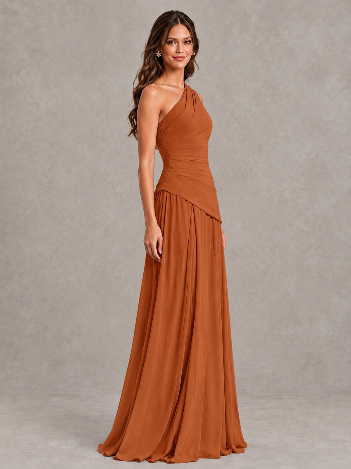 BOLODOO Burnt Orange One-Shoulder Lace-Up Back Bridesmaid Dress - Burnt Orange - Burnt Orange_3