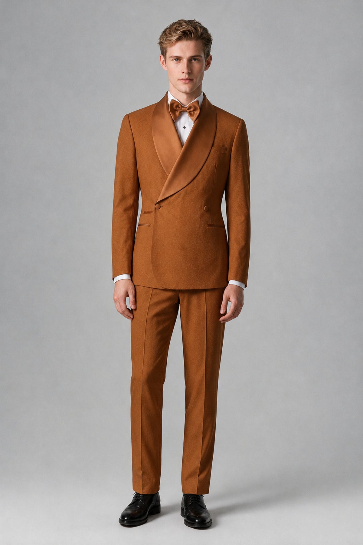 Bolodoo Men's Burnt Orange Shawl Lapel 2-Piece Tuxedo Suit – Jacket & Trousers - Burnt Orange - Burnt Orange(3)