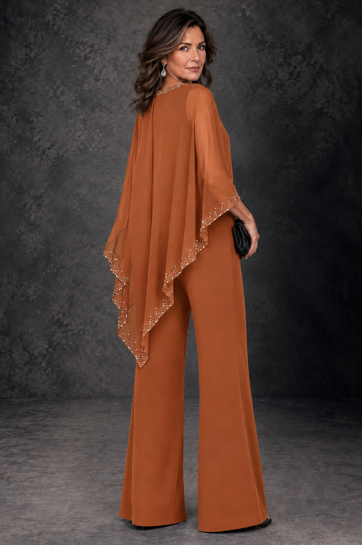 BOLODOO Burnt Orange Embellished Cape Mother of the Bride Pantsuit - Burnt Orange - Burnt_Orange_3