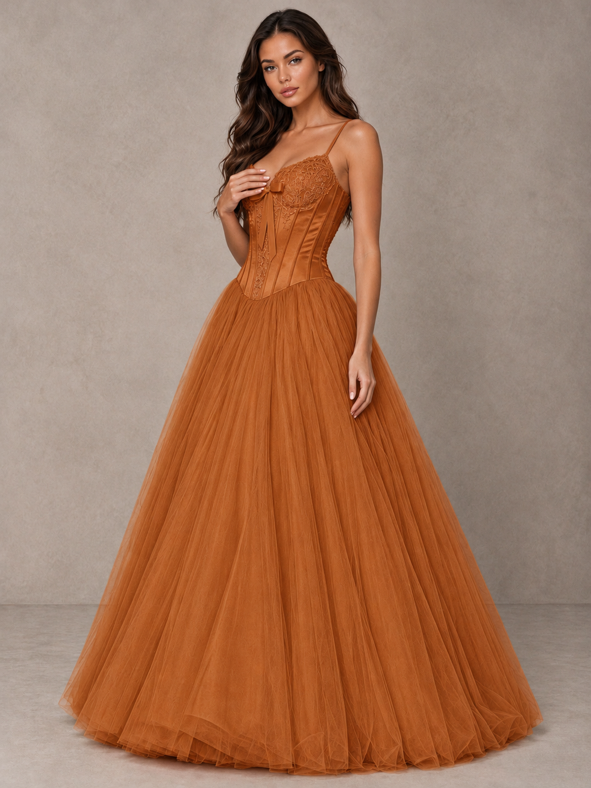 BOLODOO Burnt Orange Corset Tulle Prom Dress with Spaghetti Straps - Burnt Orange - Burnt_Orange_3