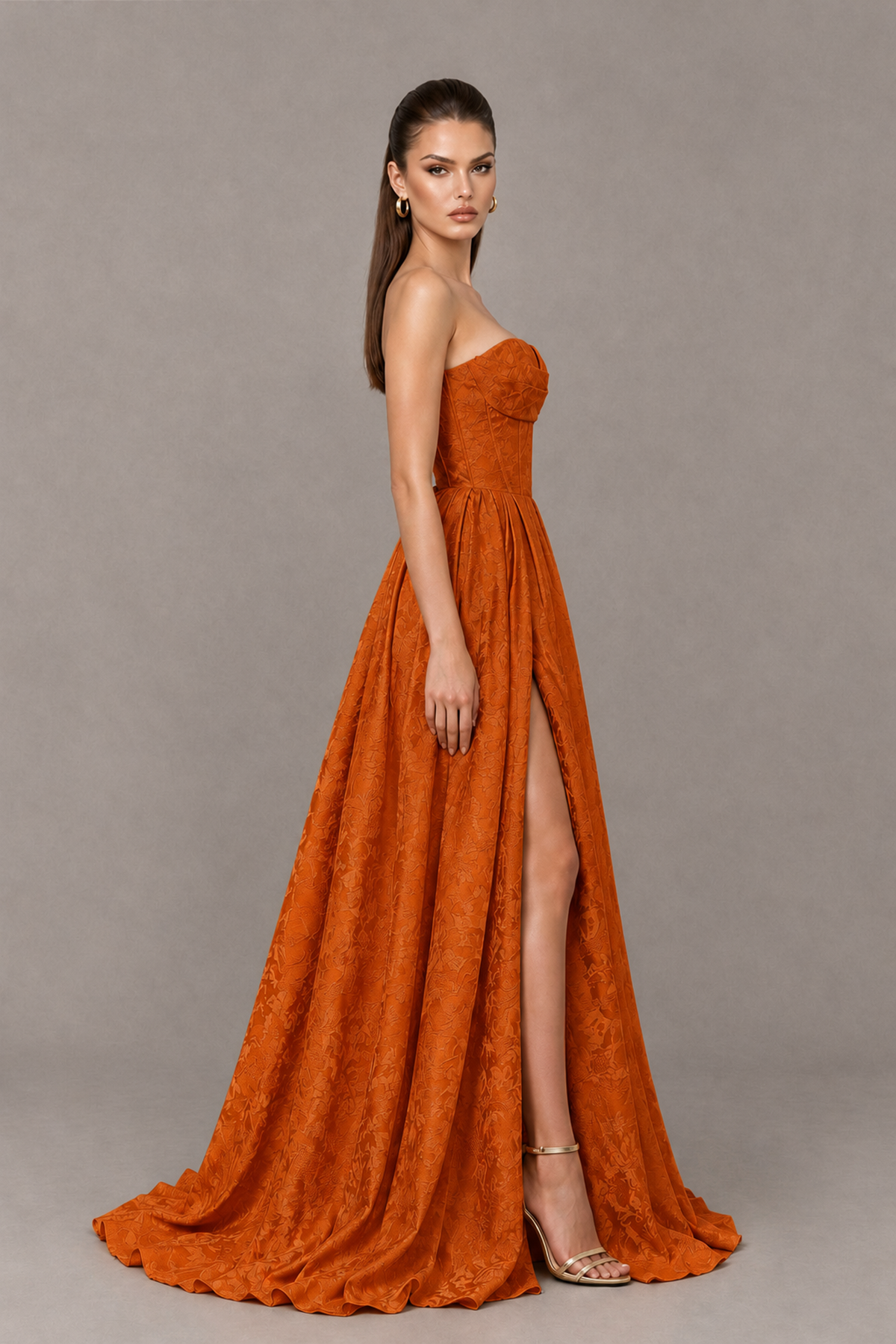 BOLODOO Burnt Orange Strapless Sweetheart Corset Prom Dress with High Slit – Lace-Up Back A-Line Evening Gown - Burnt Orange - Burnt Orange_3