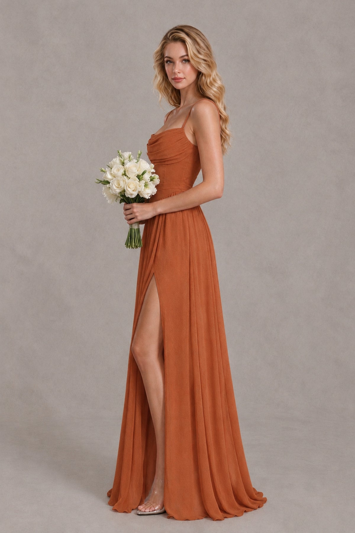 BOLODOO Burnt Orange Spaghetti Strap A-Line Bridesmaid Dress with Slit - Burnt Orange - Burnt Orange_3