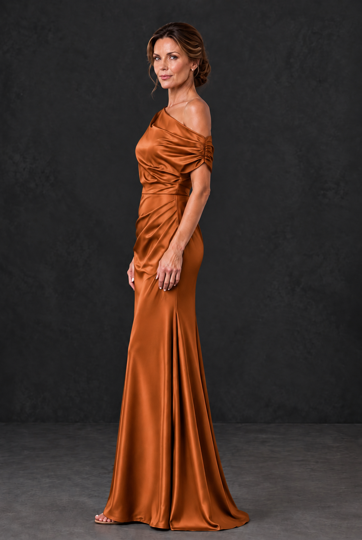 BOLODOO Burnt Orange Asymmetric Ruched Mother of the Bride Dress - Burnt Orange - Burnt_Orange_3