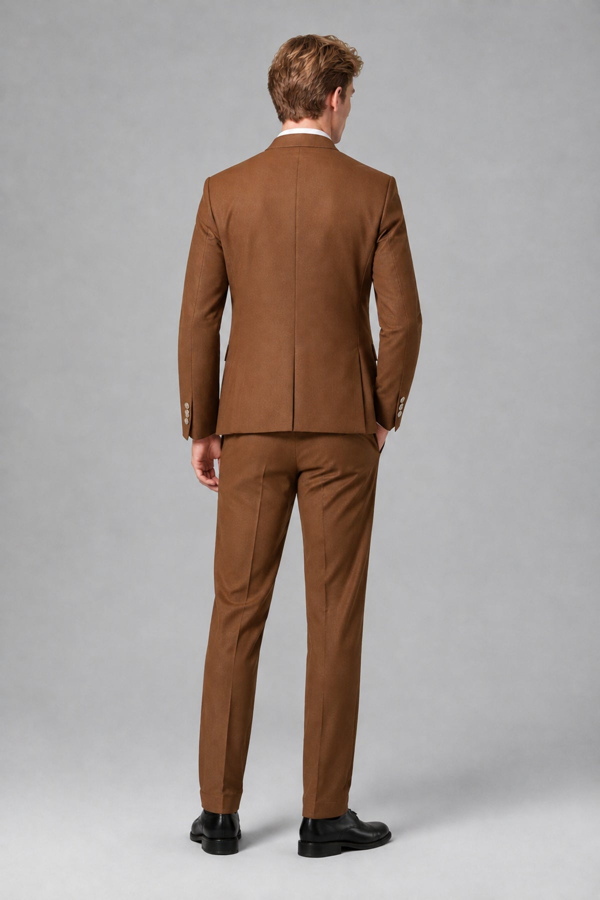 Bolodoo Men's Burnt Orange Mandarin Collar 3-Piece Suit – Jacket, Vest & Trousers - Burnt Orange - Burnt Orange_3