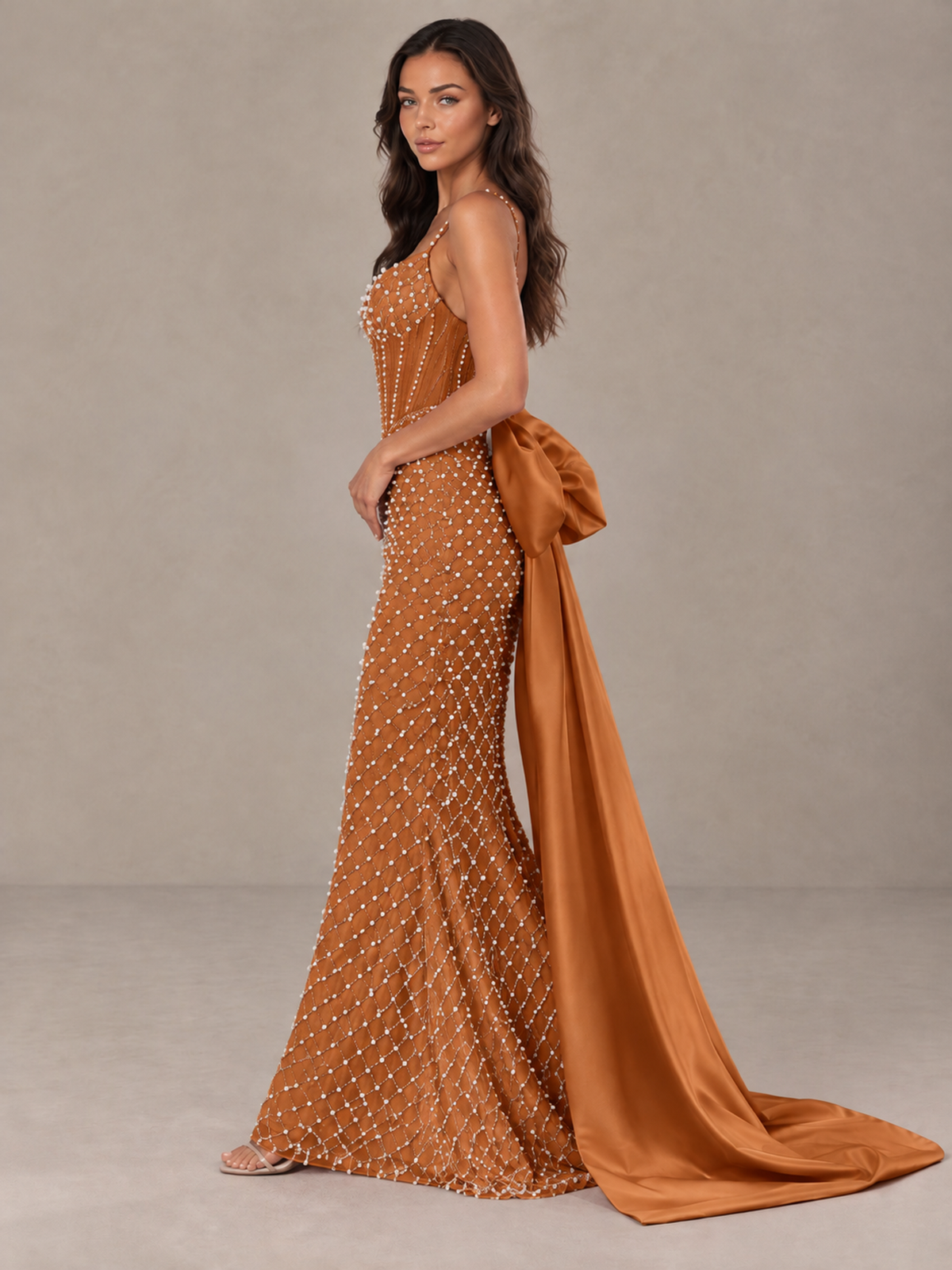 BOLODOO Burnt Orange Beaded Corset Prom Dress with Bow Train - Burnt Orange - Burnt_Orange_3