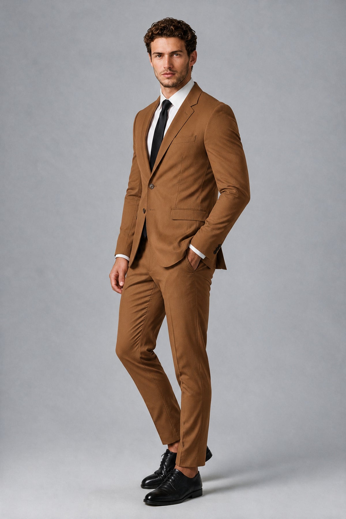 Bolodoo Men's Burnt Orange Two-Piece Suit with Notch-Lapel Jacket & Trousers - Burnt Orange - Burnt_Orange_4