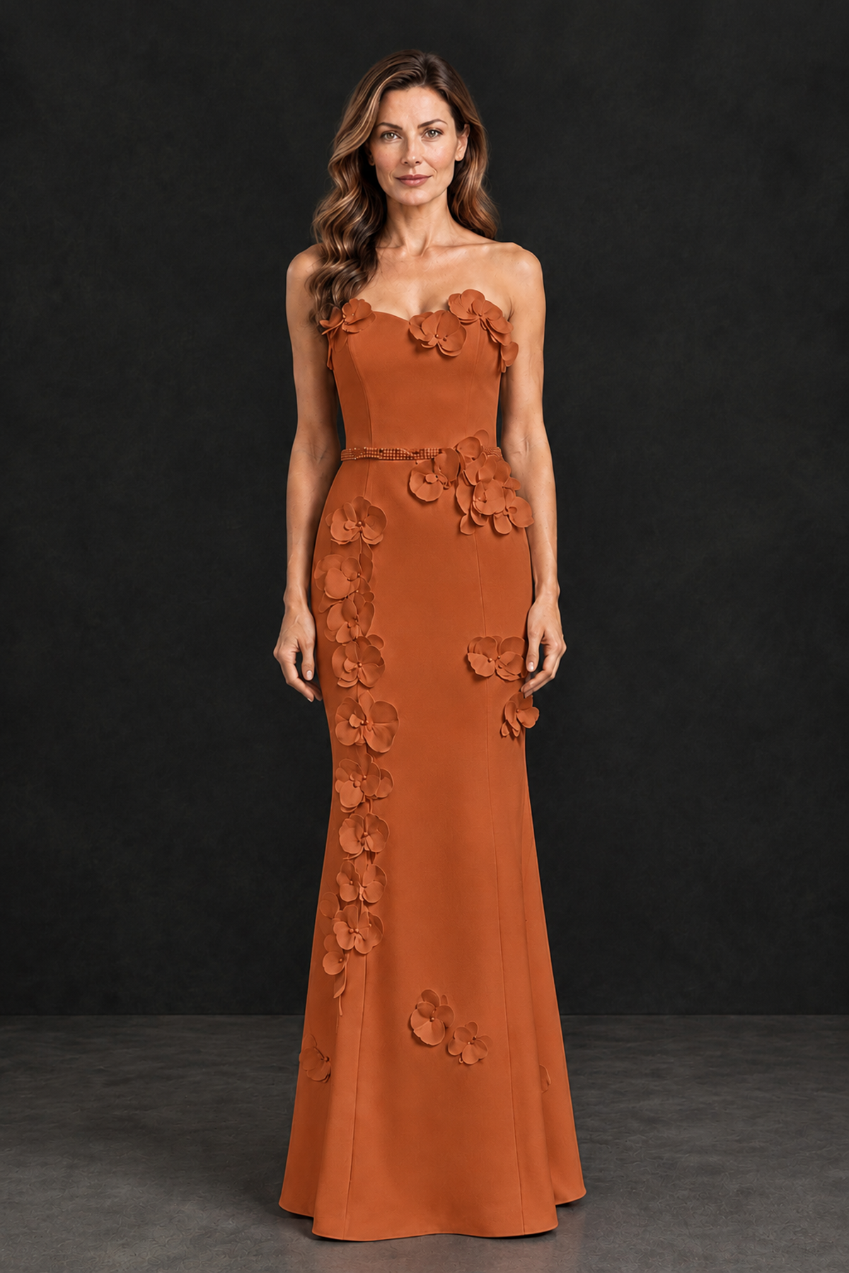 BOLODOO Burnt Orange Strapless Mother of the Bride Dress with 3D Floral Appliques - Burnt Orange - Burnt_Orange_4