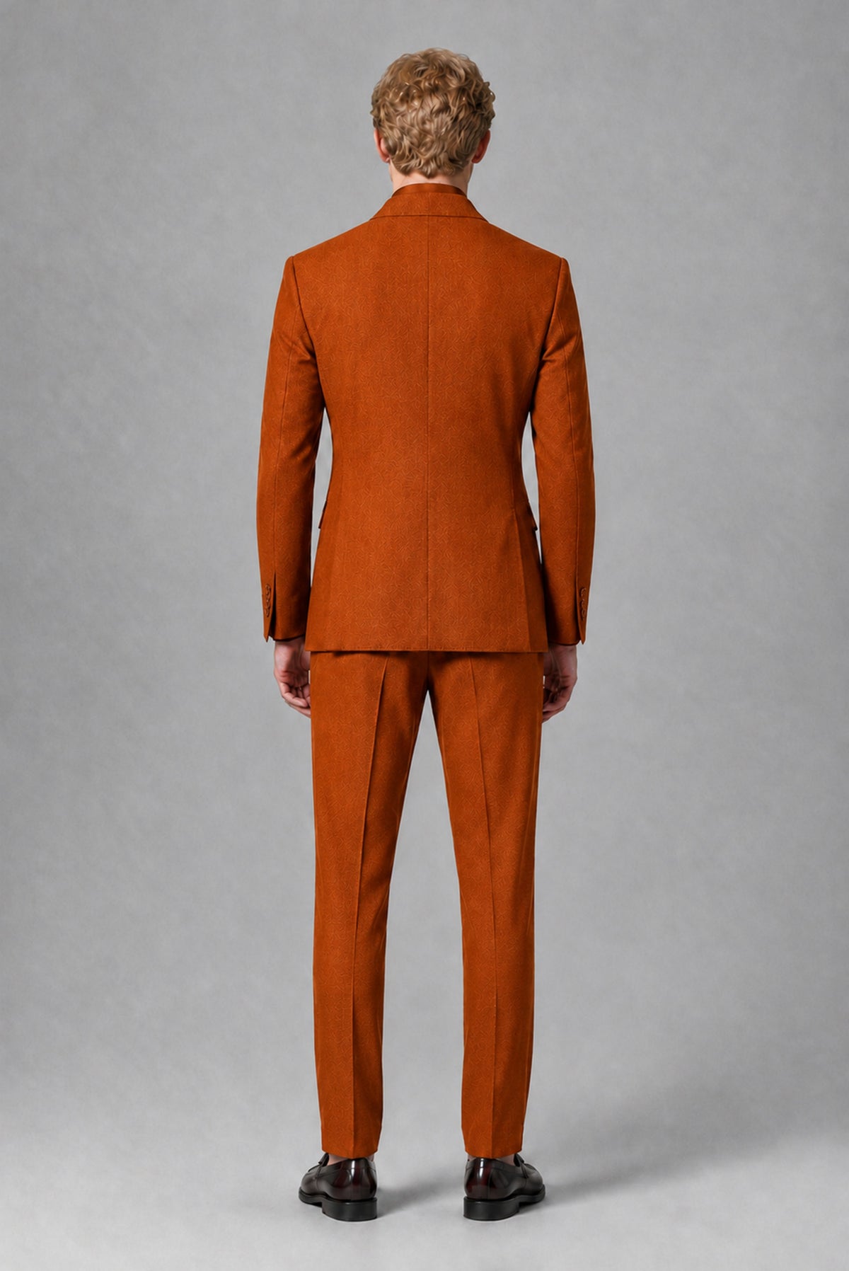 BOLODOO Men's Burnt Orange Double-Breasted Two-Piece Suit – Jacket & Trousers - Burnt Orange
