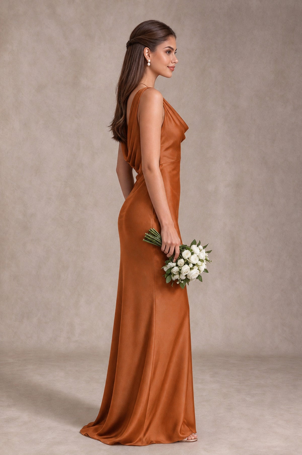 BOLODOO Burnt Orange Cowl Neck Open Back Satin Bridesmaid Dress - Burnt Orange - Burnt Orange_4
