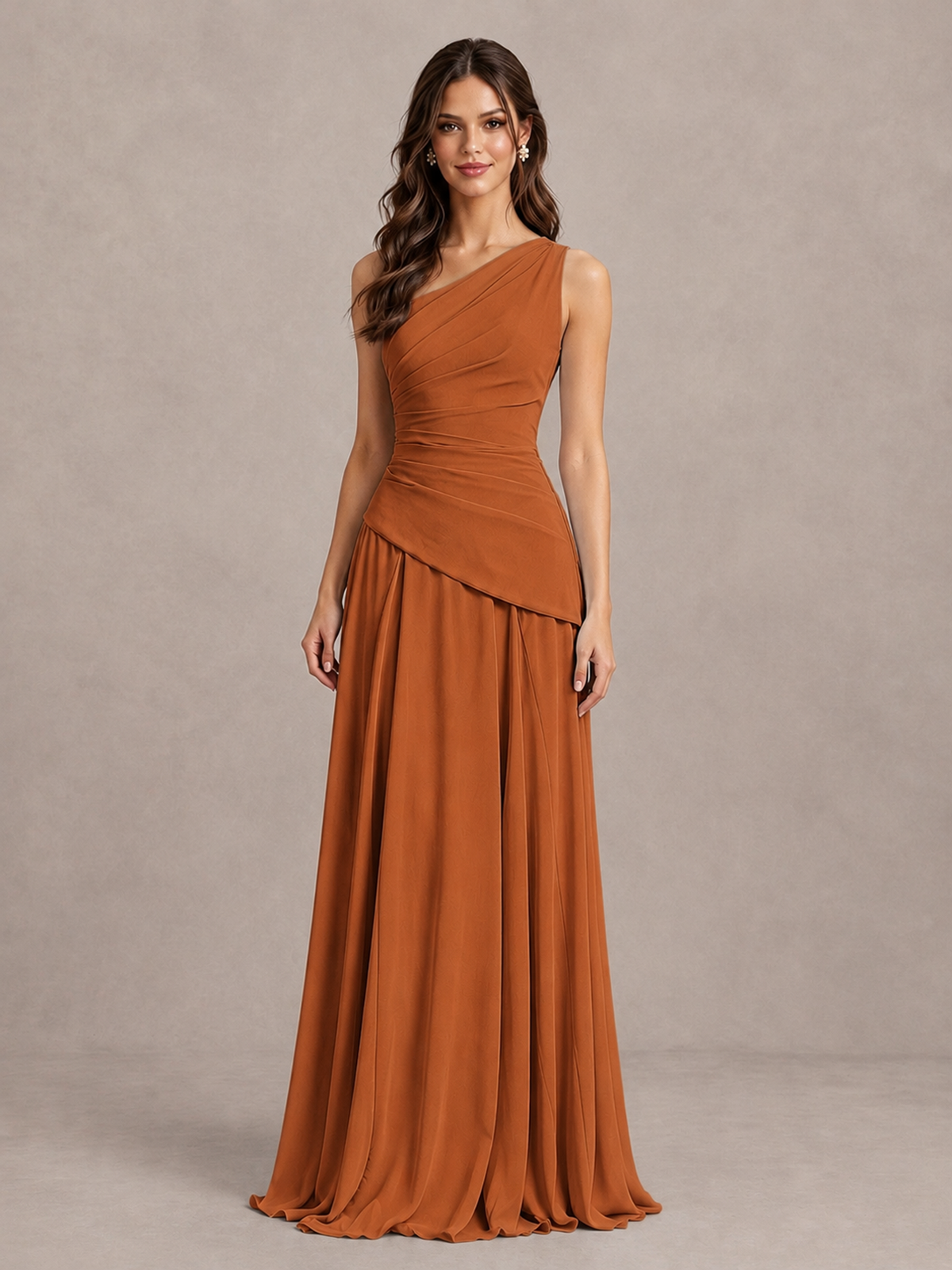 BOLODOO Burnt Orange One-Shoulder Lace-Up Back Bridesmaid Dress - Burnt Orange - Burnt Orange_4