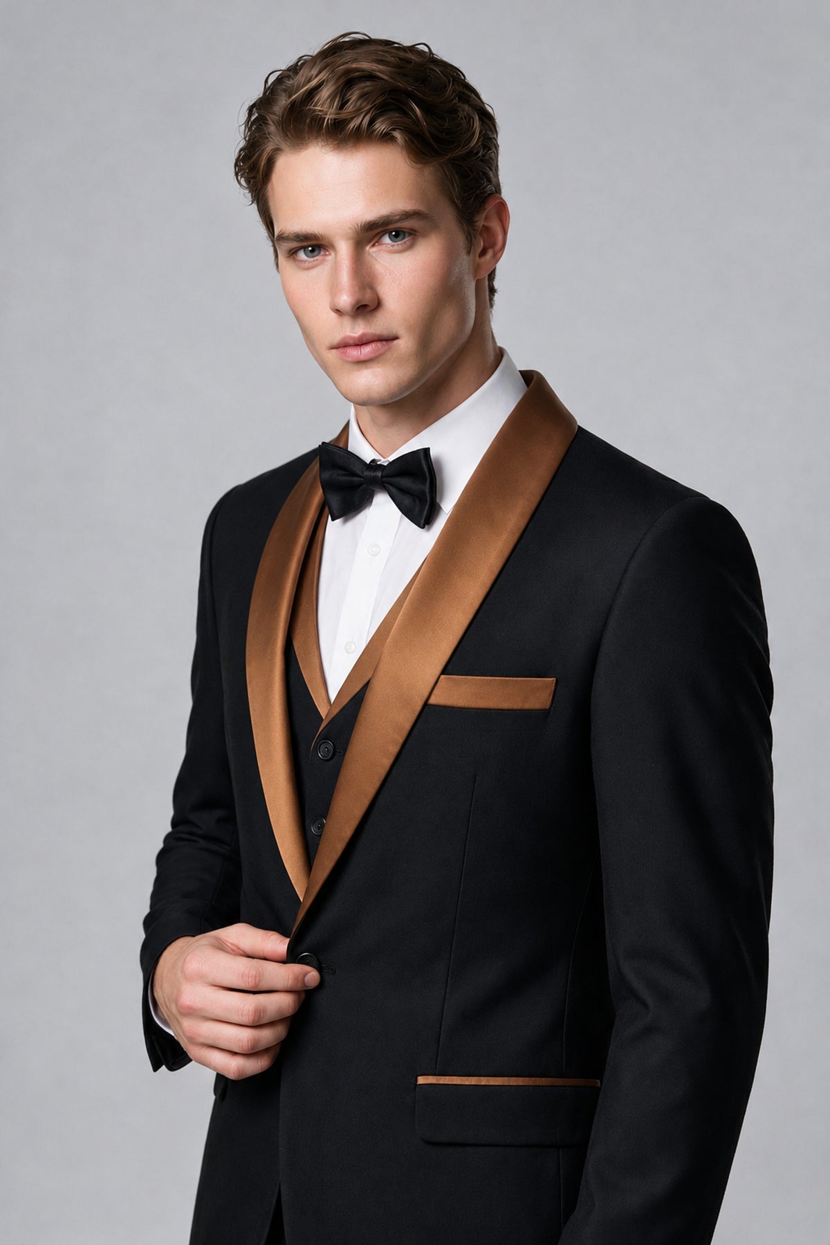 Bolodoo Men's Burnt Orange 3-Piece Shawl Lapel Tuxedo Suit - Burnt Orange - Burnt Orange_4