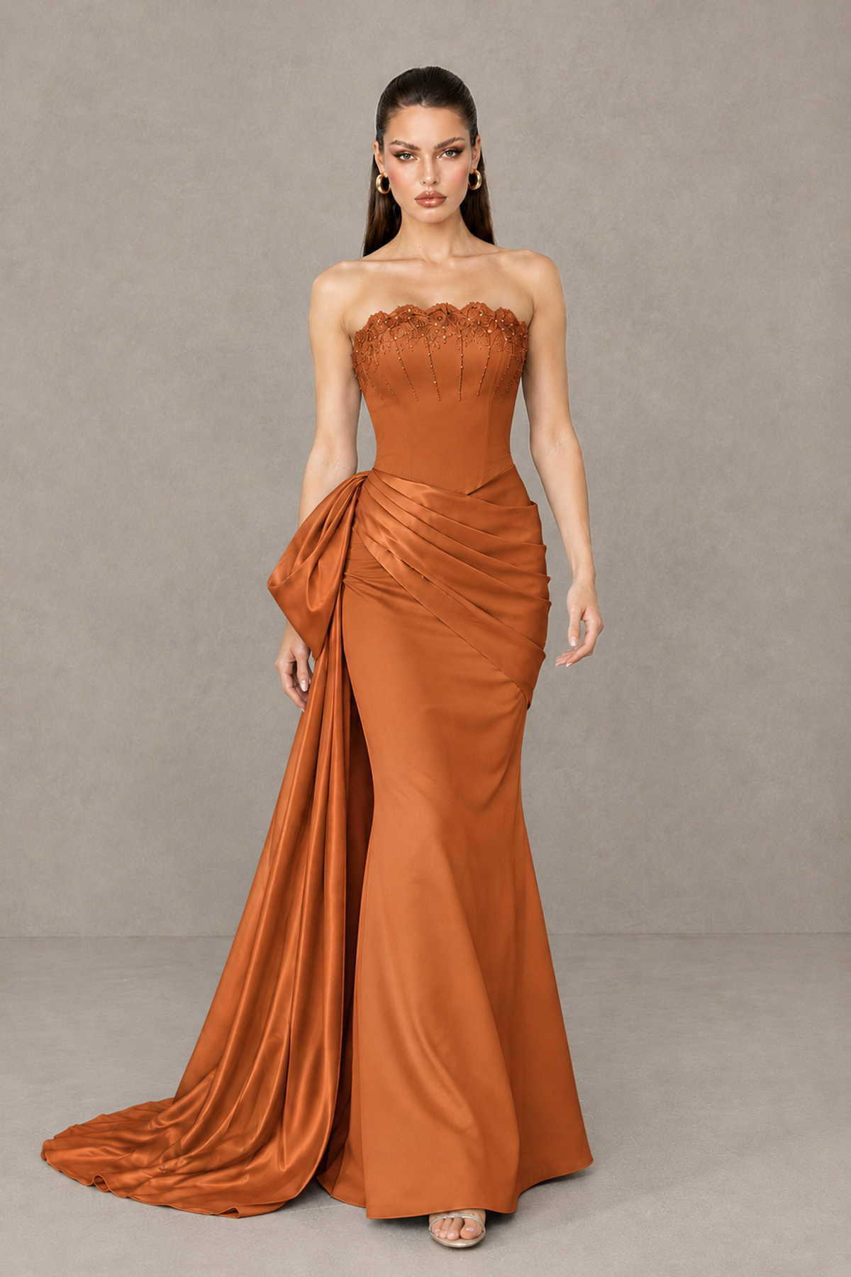 BOLODOO Burnt Orange Strapless Satin Prom Dress with Draped Side Train - Burnt Orange - Burnt_Orange_4