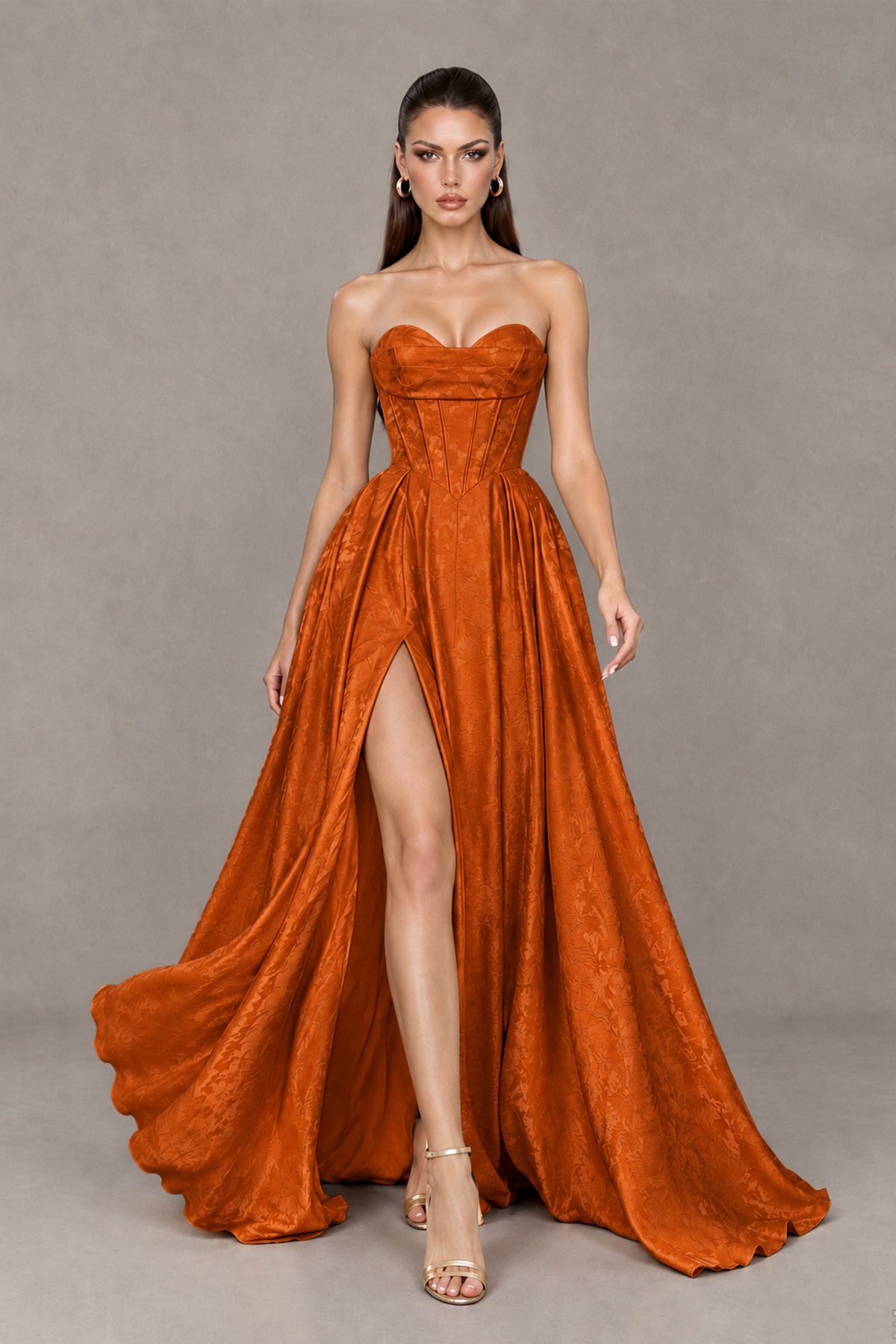 BOLODOO Burnt Orange Strapless Sweetheart Corset Prom Dress with High Slit – Lace-Up Back A-Line Evening Gown - Burnt Orange - Burnt Orange_4