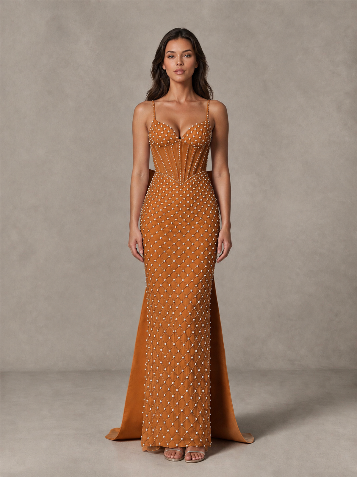 BOLODOO Burnt Orange Beaded Corset Prom Dress with Bow Train - Burnt Orange - Burnt_Orange_4