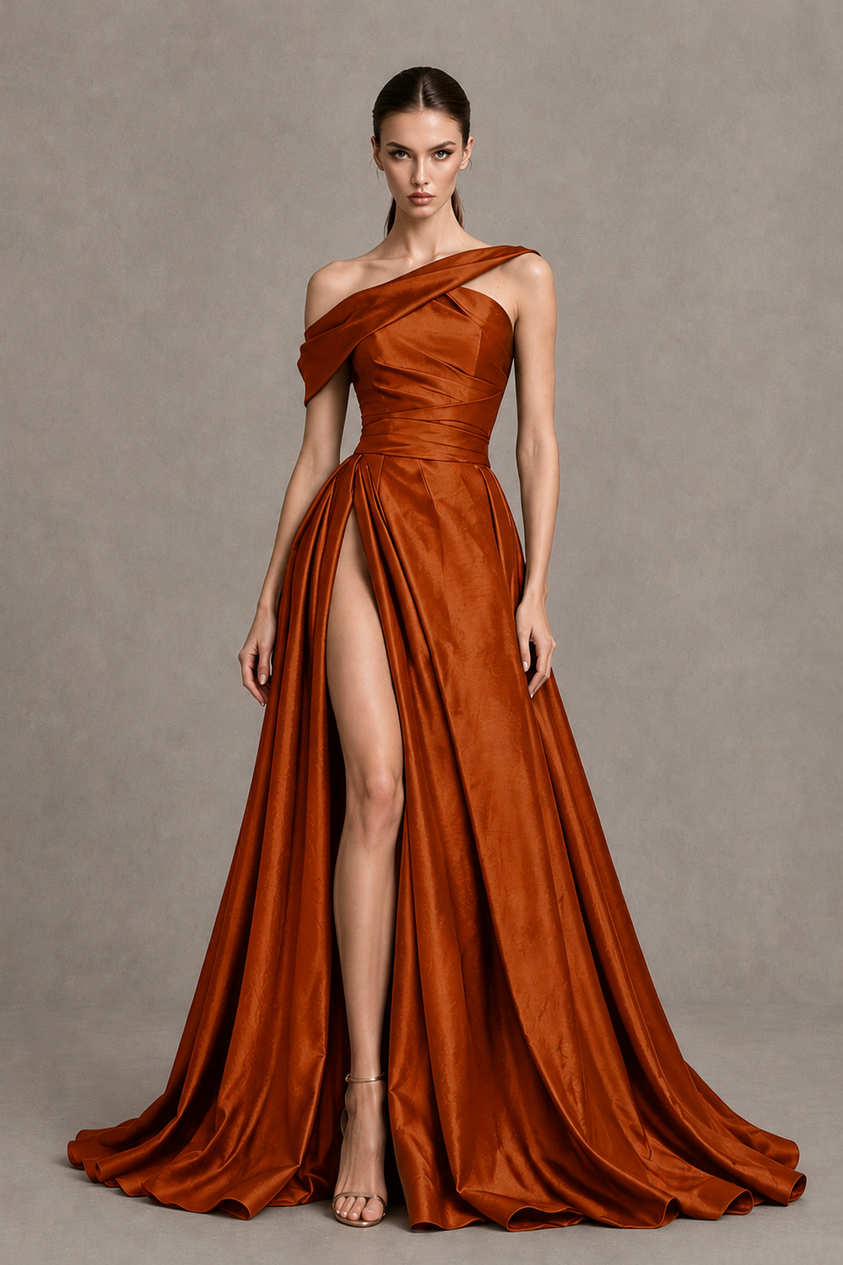 BOLODOO Burnt Orange Asymmetric Satin-Look A-Line Prom Dress with High Slit - Burnt Orange - Burnt Orange_4
