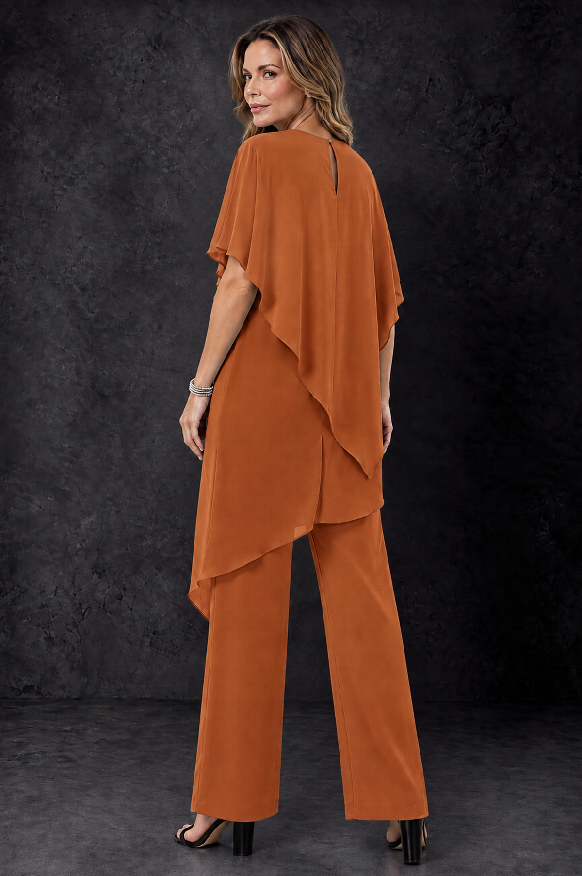 BOLODOO Burnt Orange Chiffon Two Piece Mother of the Bride Pant Suit - Burnt Orange - Burnt_Orange_4