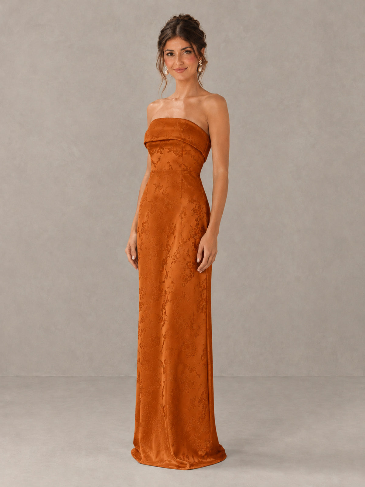 BOLODOO Burnt Orange Strapless Floral Bridesmaid Dress - Burnt Orange - Burnt Orange_4