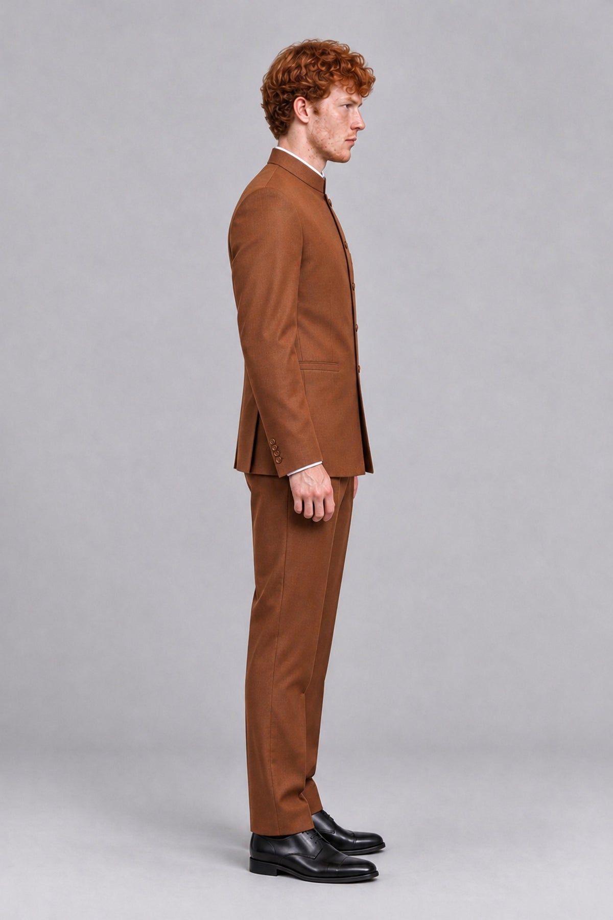BOLODOO Men's Burnt Orange Mandarin Collar Two-Piece Suit - Burnt Orange - Burnt Orange_4