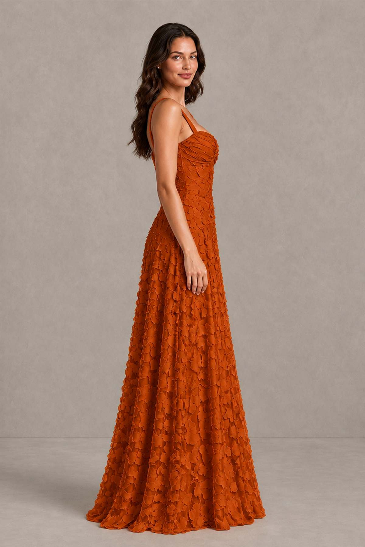 BOLODOO Burnt Orange Floral-Textured A-Line Dress with Lace-Up Back - Burnt Orange - Burnt Orange_4