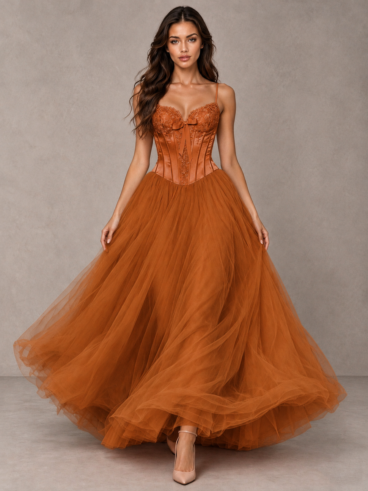 BOLODOO Burnt Orange Corset Tulle Prom Dress with Spaghetti Straps - Burnt Orange - Burnt_Orange_4