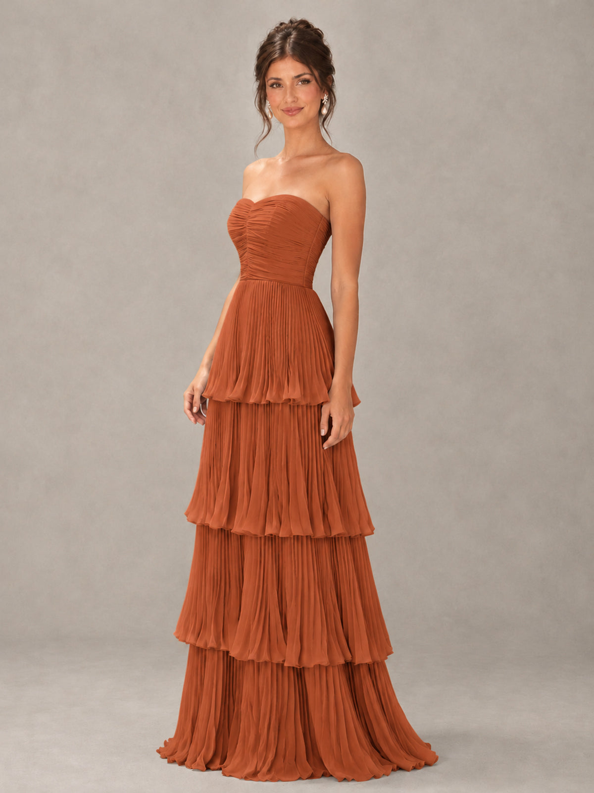 BOLODOO Burnt Orange Strapless Tiered Pleated Bridesmaid Dress - Burnt Orange - Burnt Orange_4